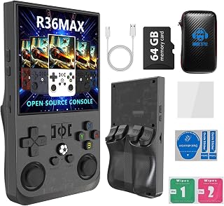 R36MAX 4000mAh Portable Rechargeable Handheld Retro Game Console,Comfort Non-Slip Handheld Standing Retro Game Console with 64G TF Car,4.0-inch Screen,for Kitchen,Office