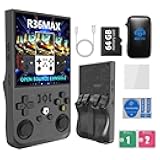 R36MAX 4000mAh Portable Rechargeable Handheld Retro Game Console,Comfort Non-Slip Handheld Standing Retro Game Console with 64G TF Car,4.0-inch Screen,for Office,Black