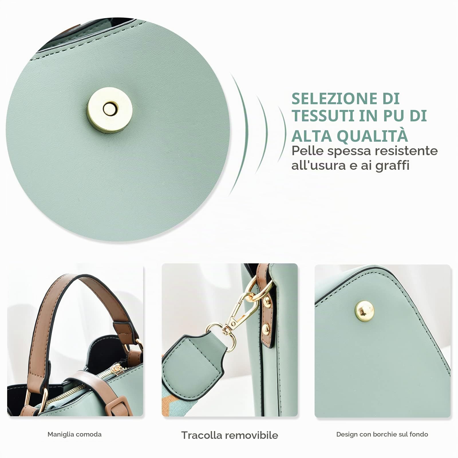 NICOLE & DORIS Piccola Borsa a Tracolla Borse a Mano da Donna Casual Borsa a Secchiello Borse in PU Pelle Morbida Elegante Borse a Spalla con Due Spallacci Verde