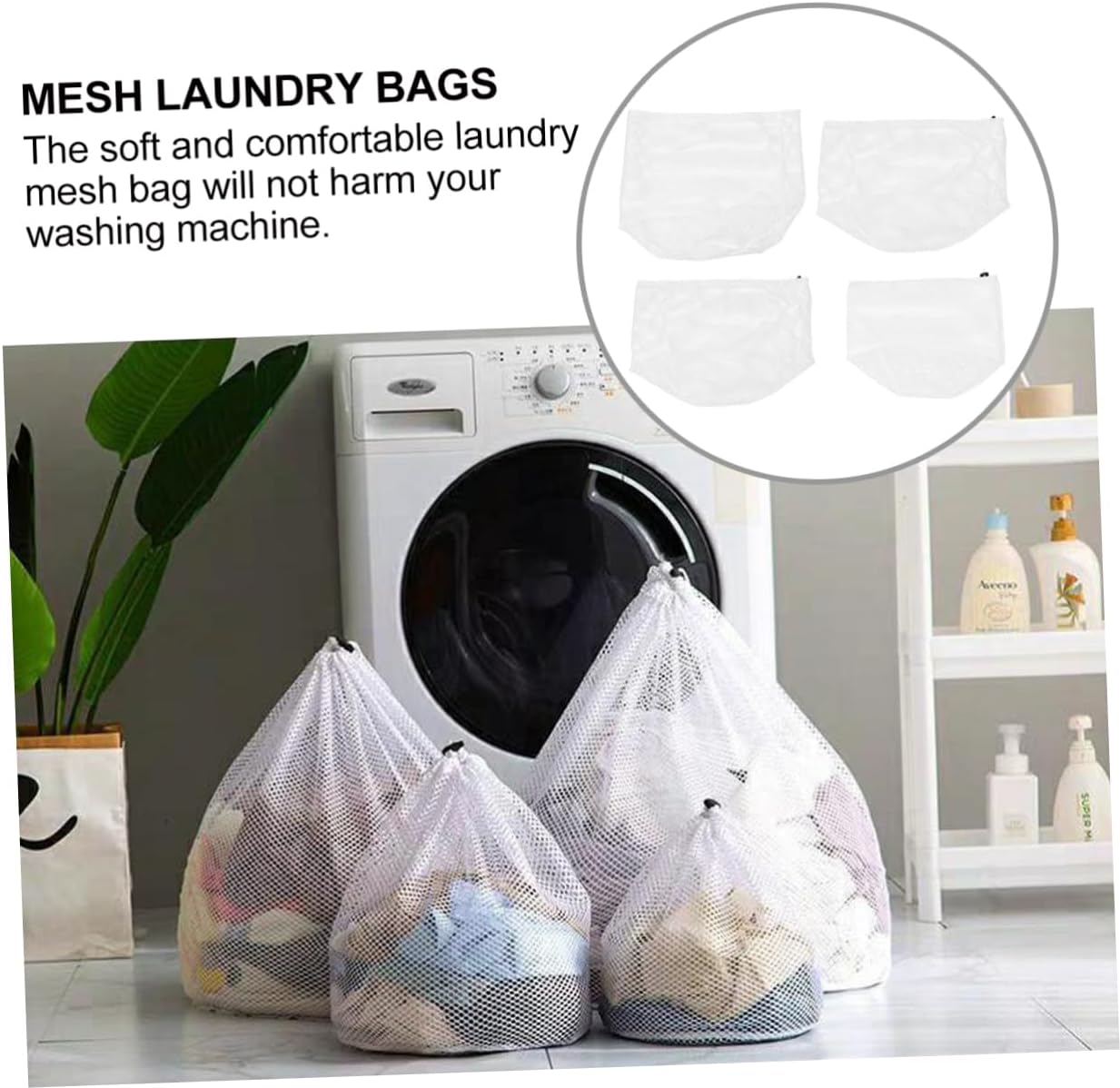 2sets Drawstring Laundry Bags Mesh Washing Bags for Travel Dorm Camping Lightweight Storage Protects Clothes Washing Machine 4pcs*2