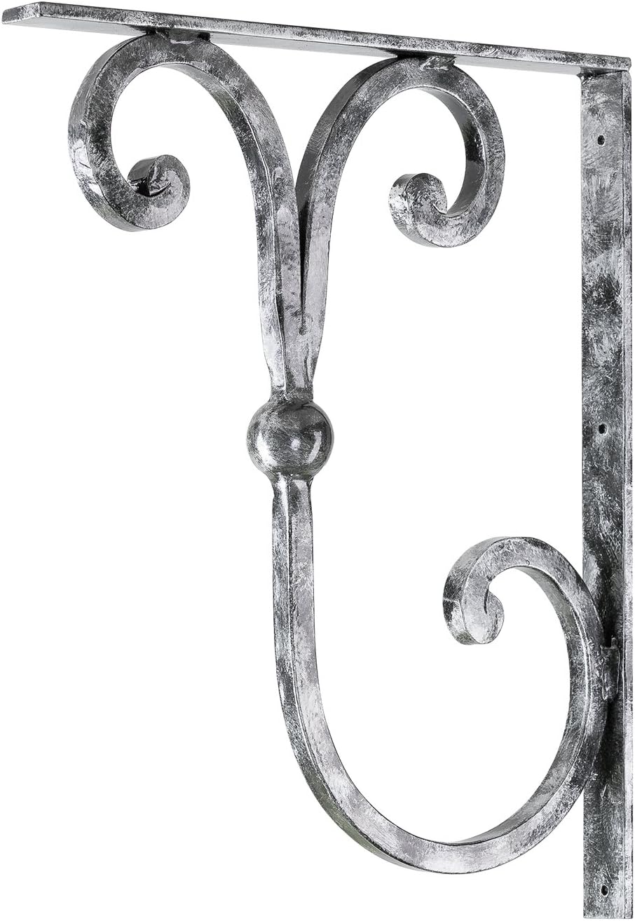 Pewter Scroll 13”x11” Premium Heavy Duty Wrought Iron Countertop Brackets | Handcrafted Powder Coated Decorative Bracket Corbels for use with Interior/Exterior Granite Countertops Mantels