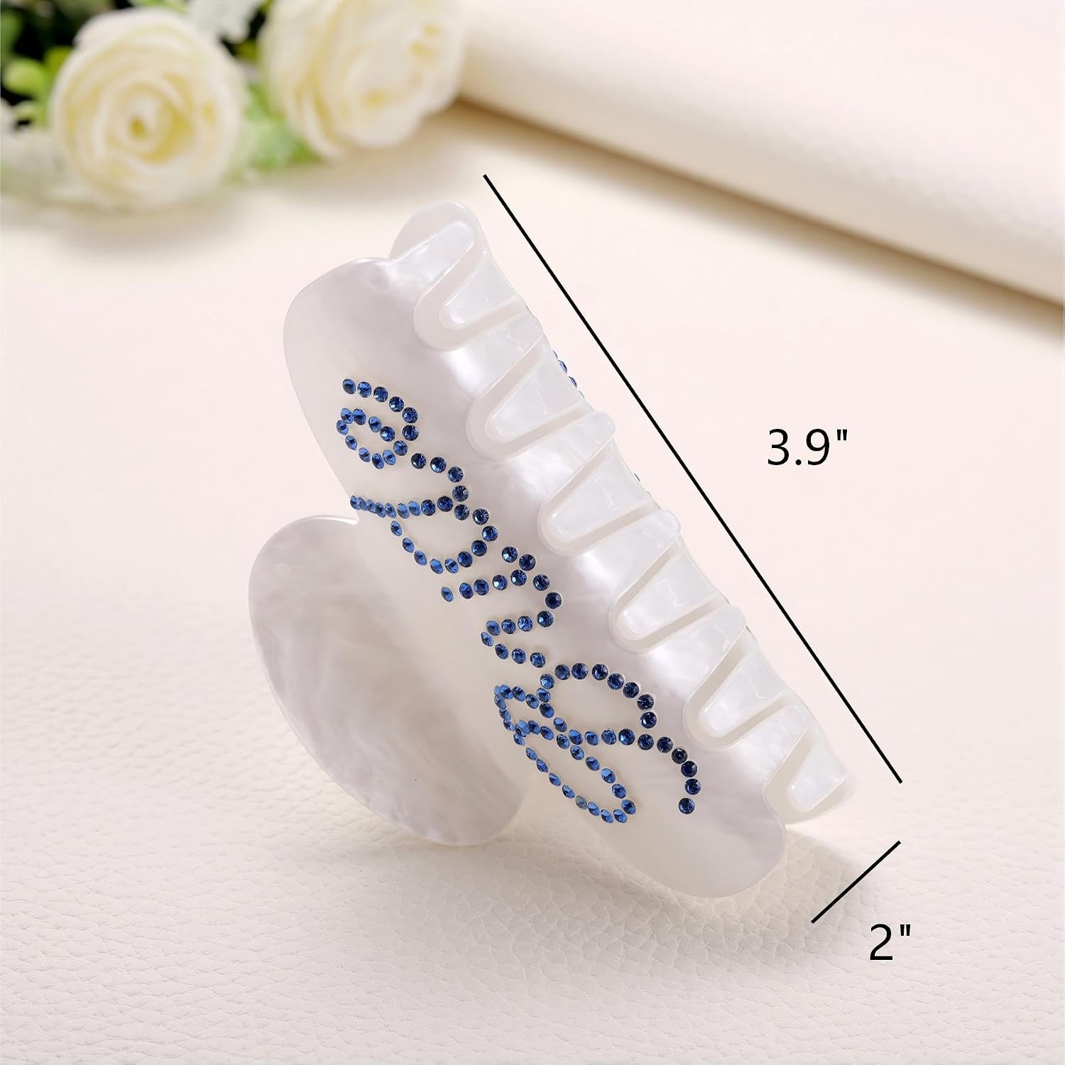 Bride Hair Claw Clip - Something Blue Accessories for Bride-To-Be, Blue Rhinestone Decor Claw Clip for Wife Daughter, Pearl White Acrylic Banana Clips for Wedding Bachelorette Party