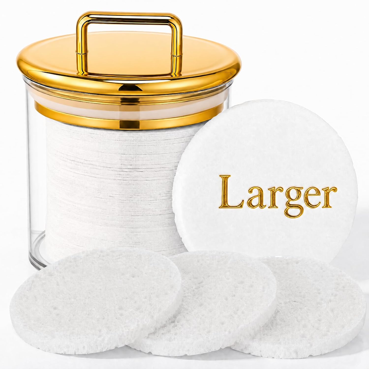 Sieral 90 Pcs Large Compressed Facial Sponges with Gold Container Disposable Face Sponge Pads for Washing Face Cleansing Exfoliating Esthetician Makeup Removal