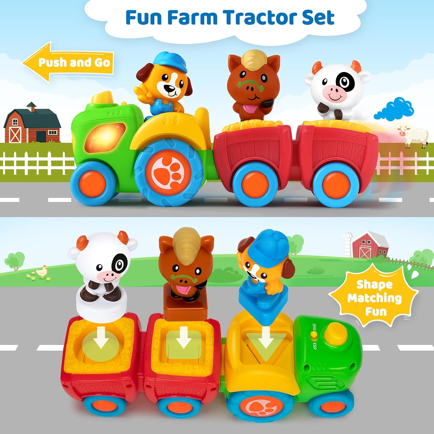 Animal Farm Tractor Toy for Toddler 1 2 3 Years Old, Musical Tractor Set with 3 Farm Animals, Montessori Learning Toy with Lights and Sounds, Christmas Birthday Gifts for Boys Girls 12 18 24 Months