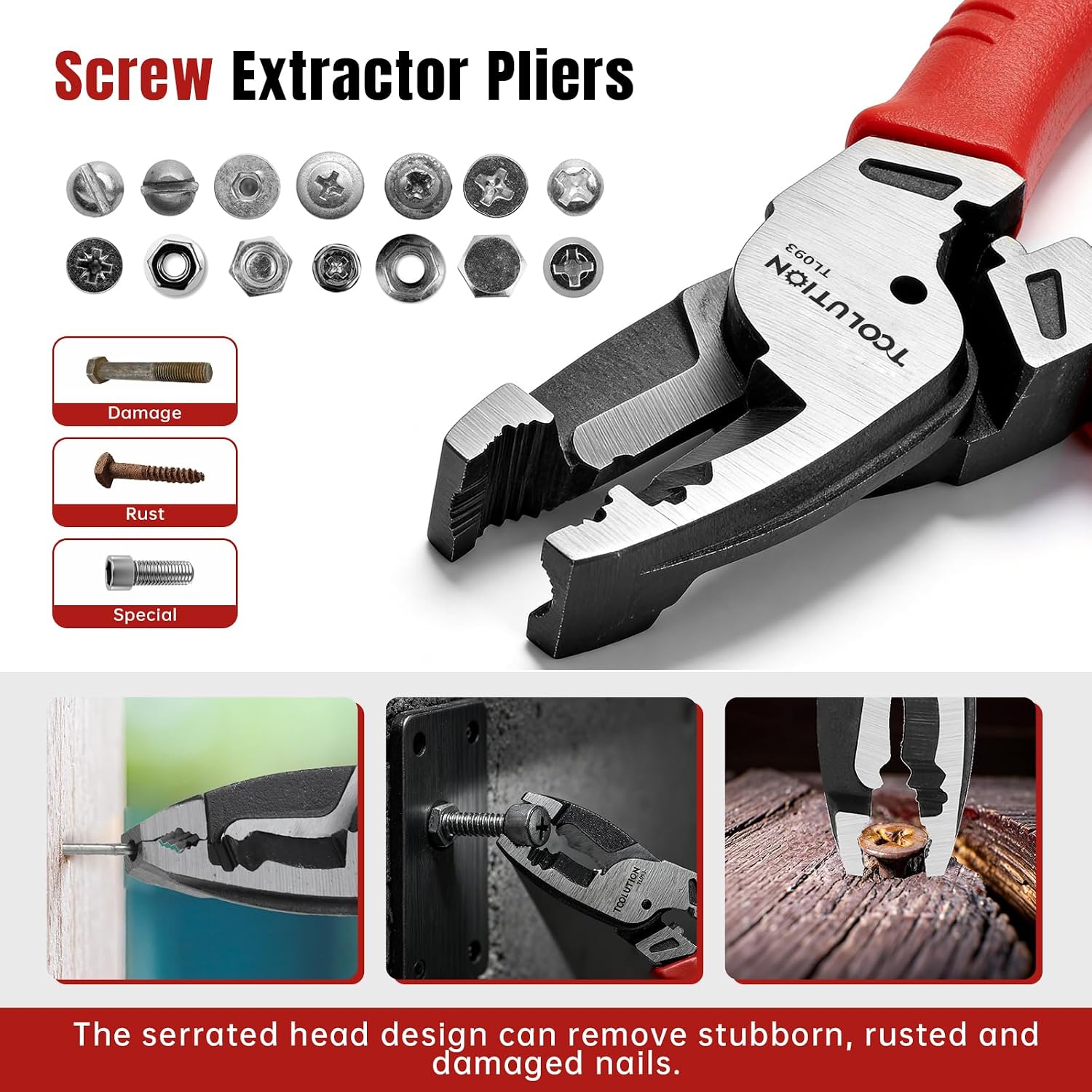 9" Screw Extractor Pliers - 7 in 1 Multi-function Linemans Plier