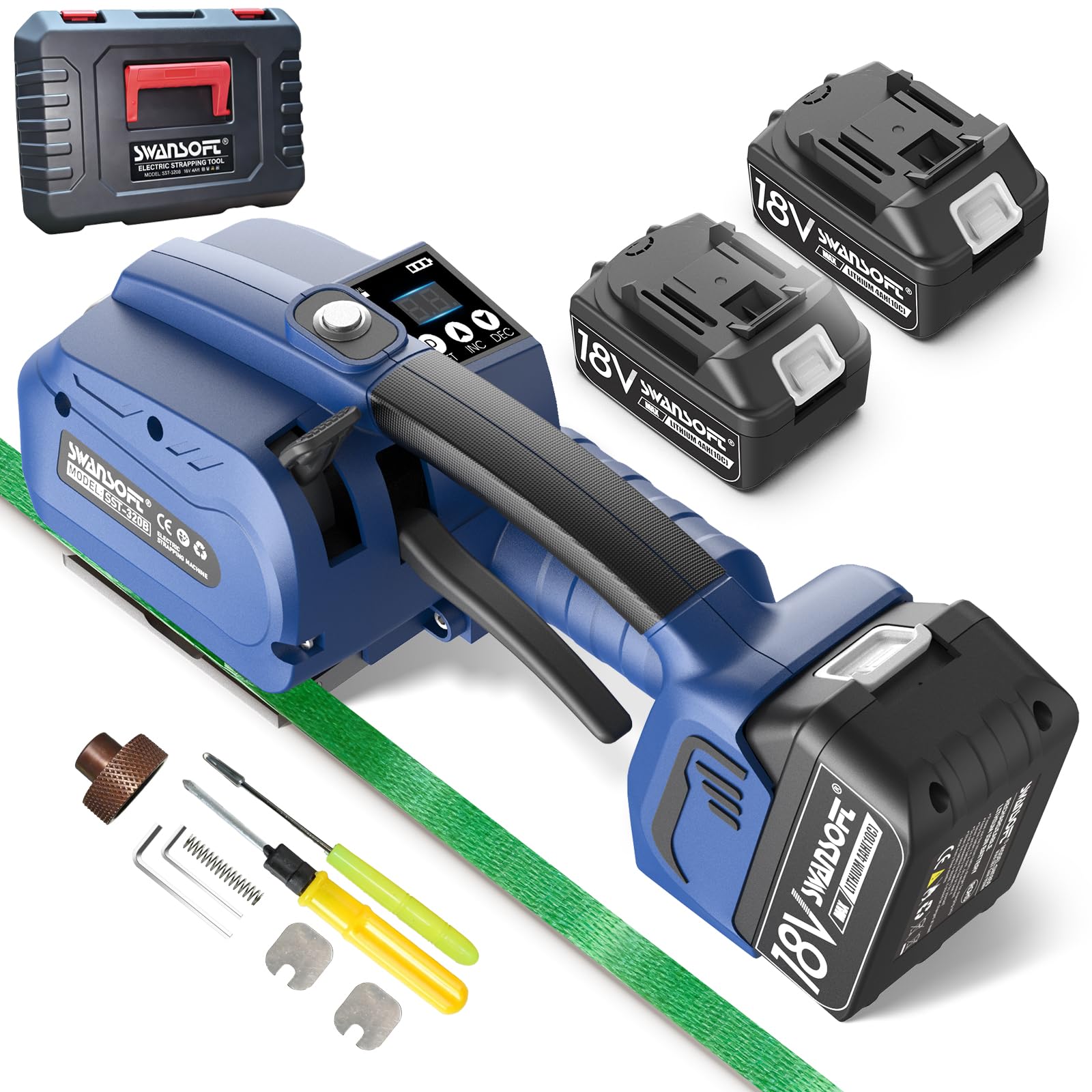 SWANSOFT Machine de cerclage électrique 13-16 mm PP/PET avec écran digital - Outil automatique 2 batteries 4000 mAh