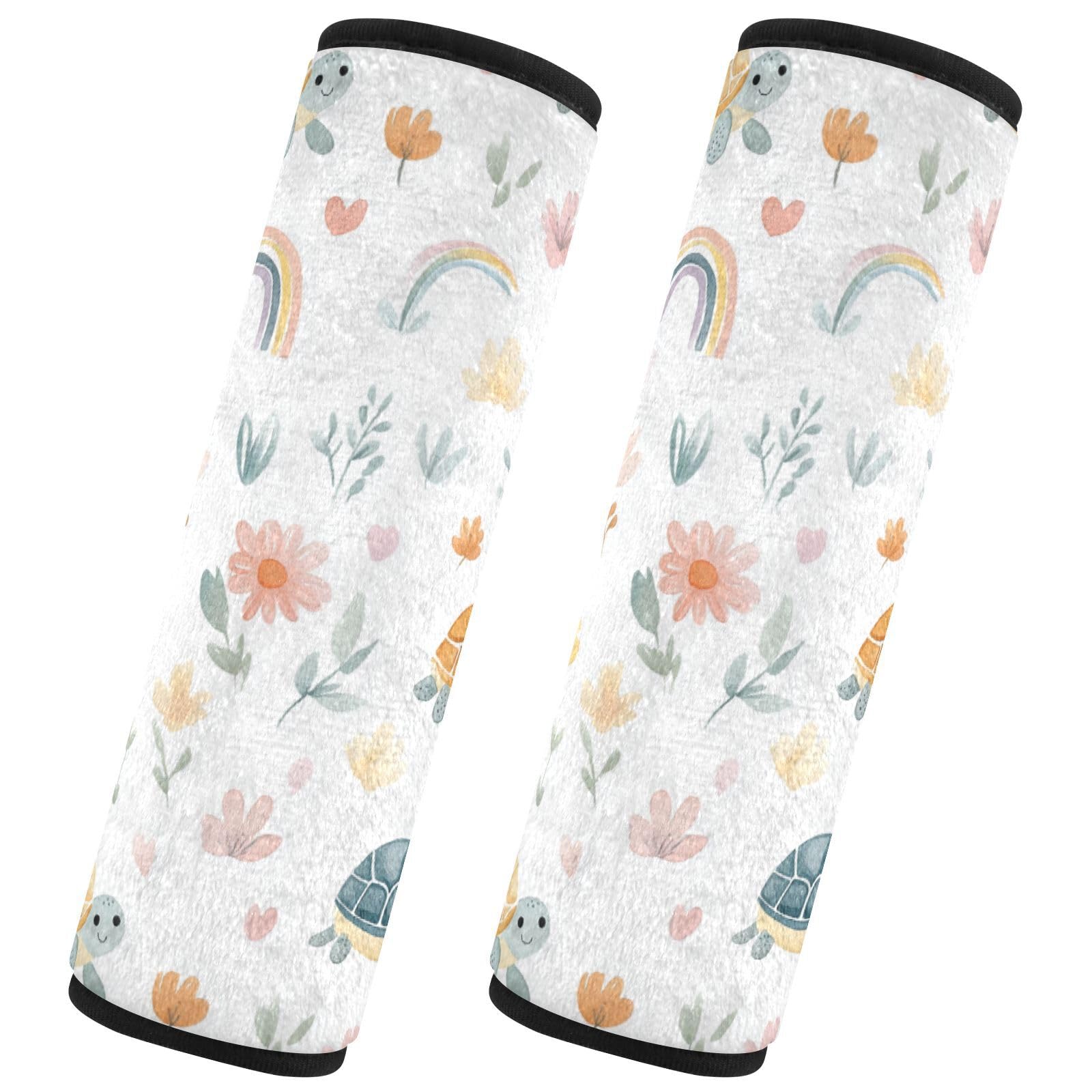 Seat Belt Covers 2 Pack Cute Turtles Car Seat Strap Covers Super Soft Rainbow Car Seat Neck Cover for Boys Girls Adults Babies M