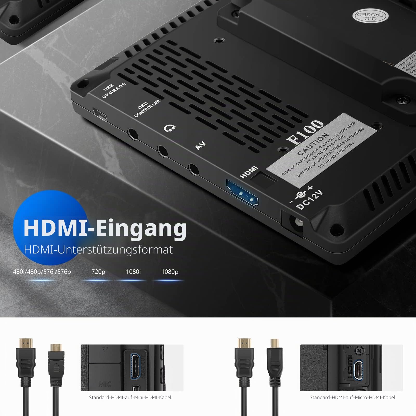 NEEWER Feldmonitor 7-Zoll 1280x800 IPS Bildschirm Set: Unterstützt Eingang mit 2600mAh Lithium-Ionen-Akku, USB-Ladegerät für DSLR-Kamera/Camcorder