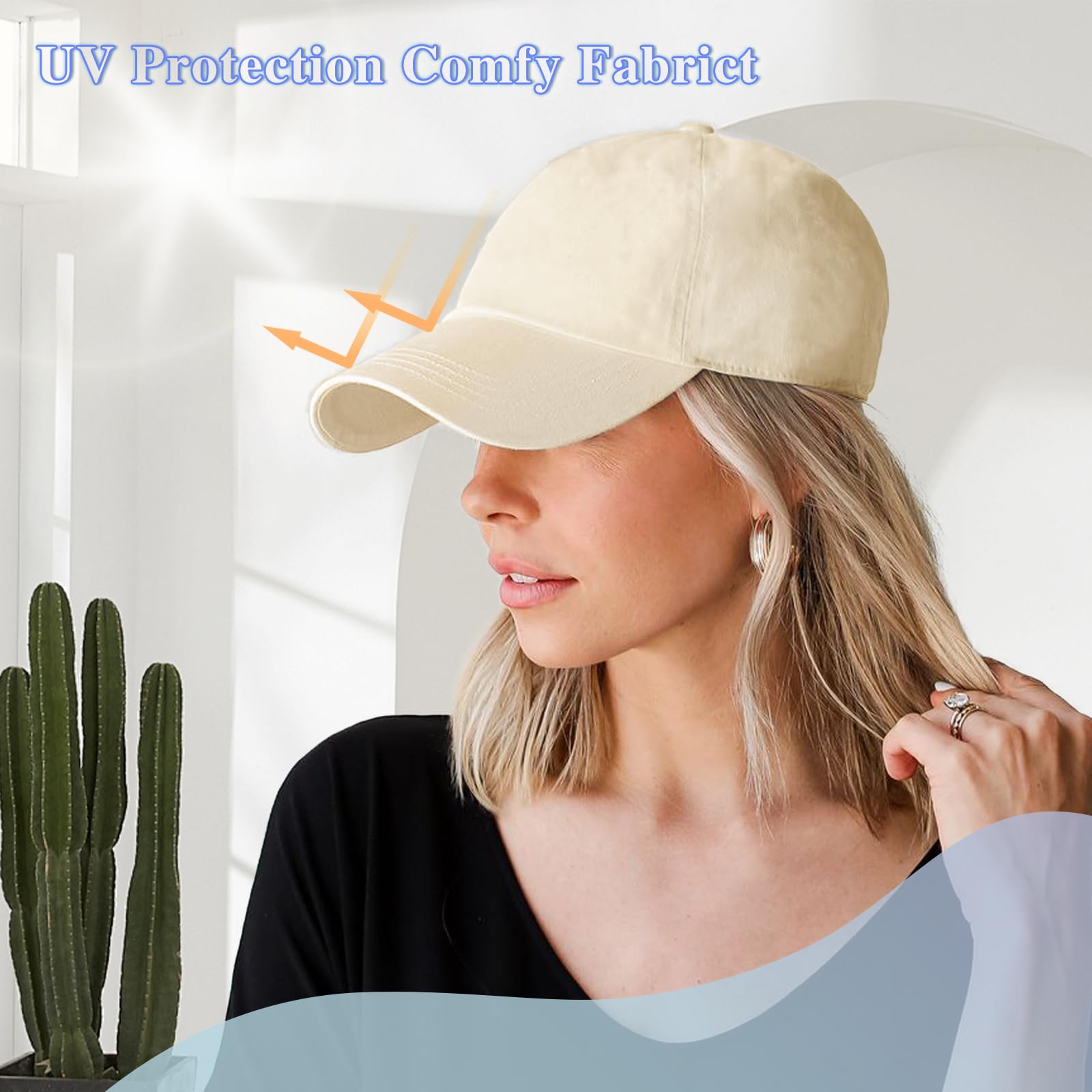 Womens beige cap with wig sewn in Baseball Hat With Human Hair Attached|100% Human Hair| Hair  main image 3