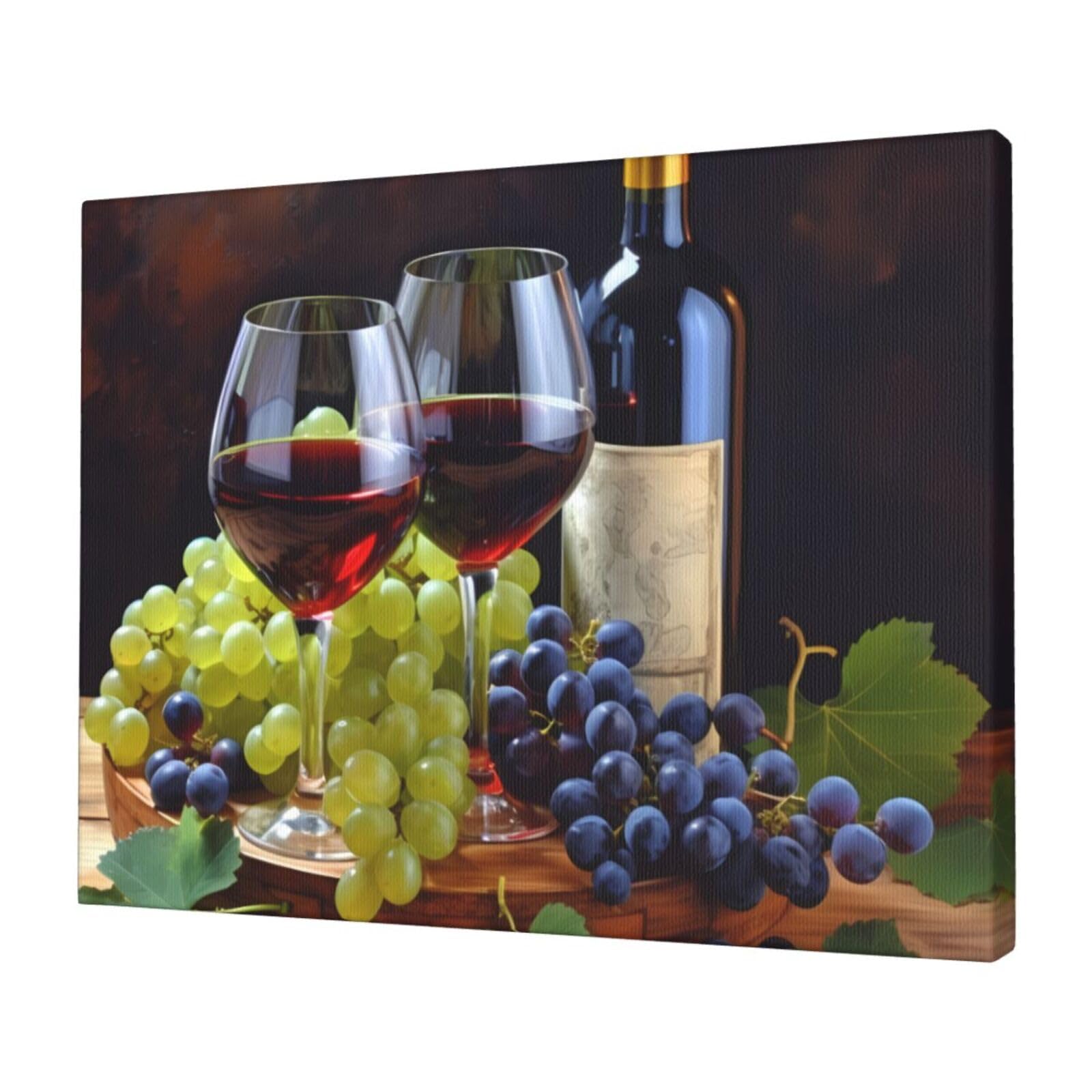 KLOPH Art Red Wine Galsses & Grapes Canvas Wall Art for Living Room 12"x16" Modern Artwork Painting for Bathroom Hanging Canvas Prints Aesthetic Wallart for Bedroom Kitchen Office Wall Decor