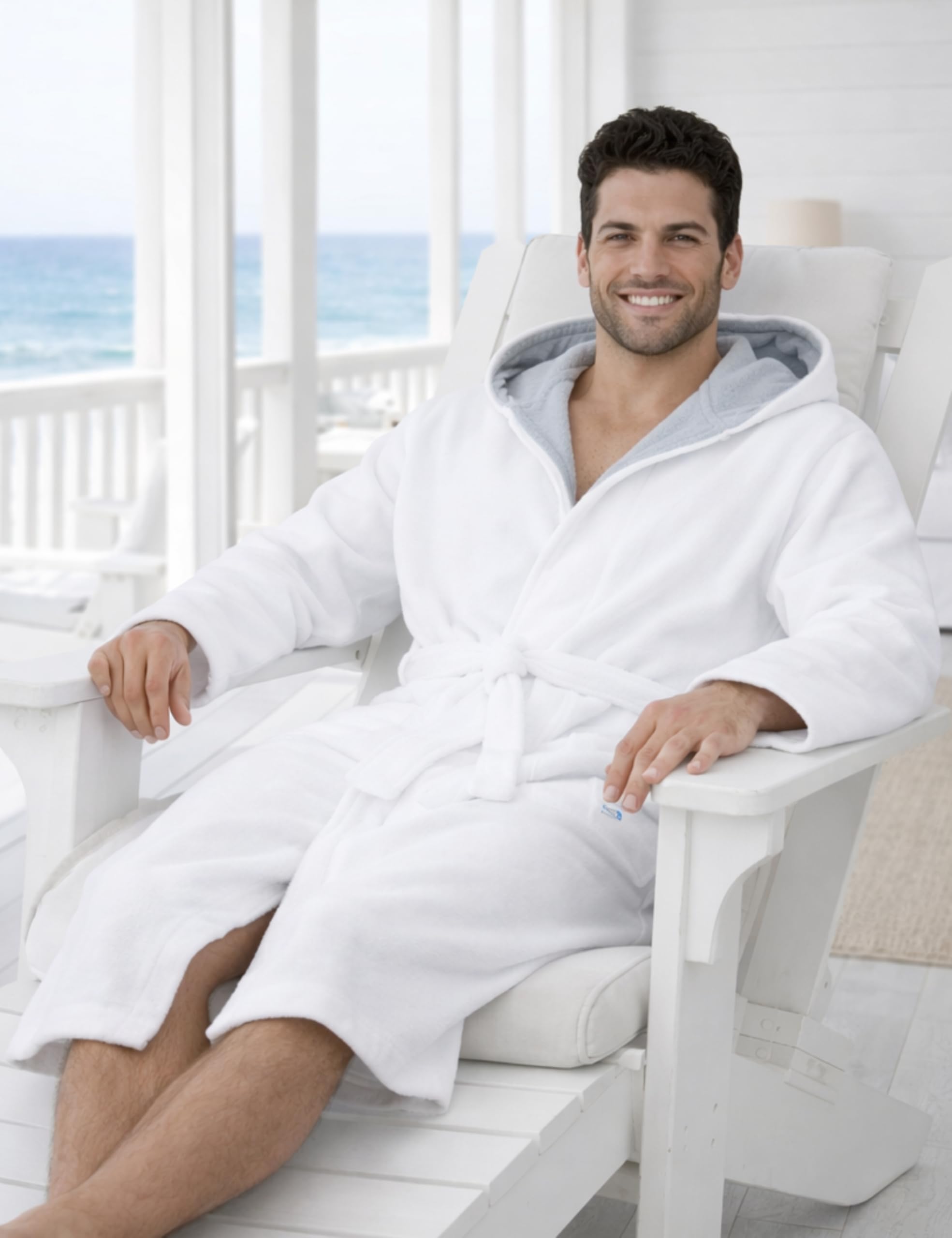 Morgenstern Peignoir de Bain Homme avec Capuche 100% Coton Éponge Velours OEKO-TEX® Robe de Chambre Long Finn
