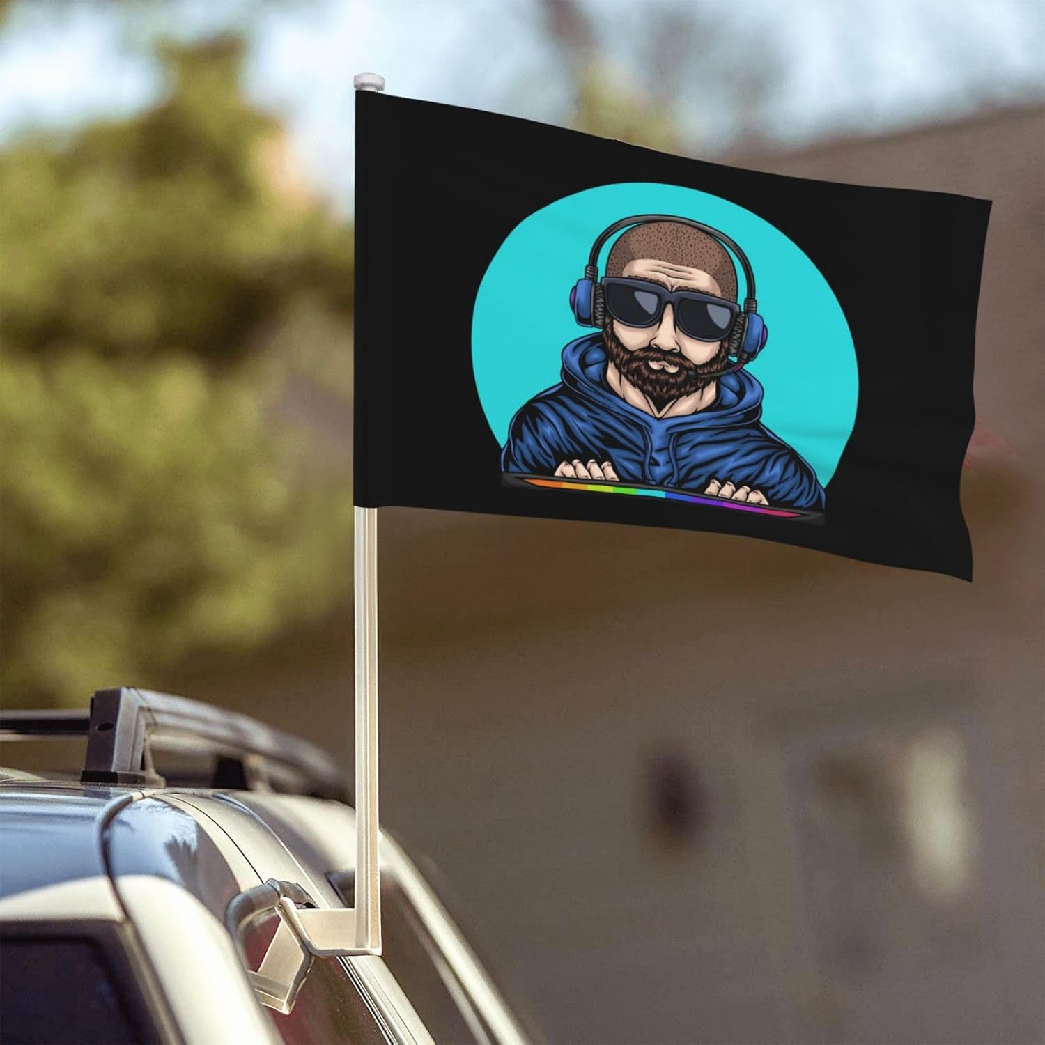 Double Side Man Gaming Car Flag Window Clip 12 X 18 Inch UV Protection Outdoor Car Flags Decoration Banner