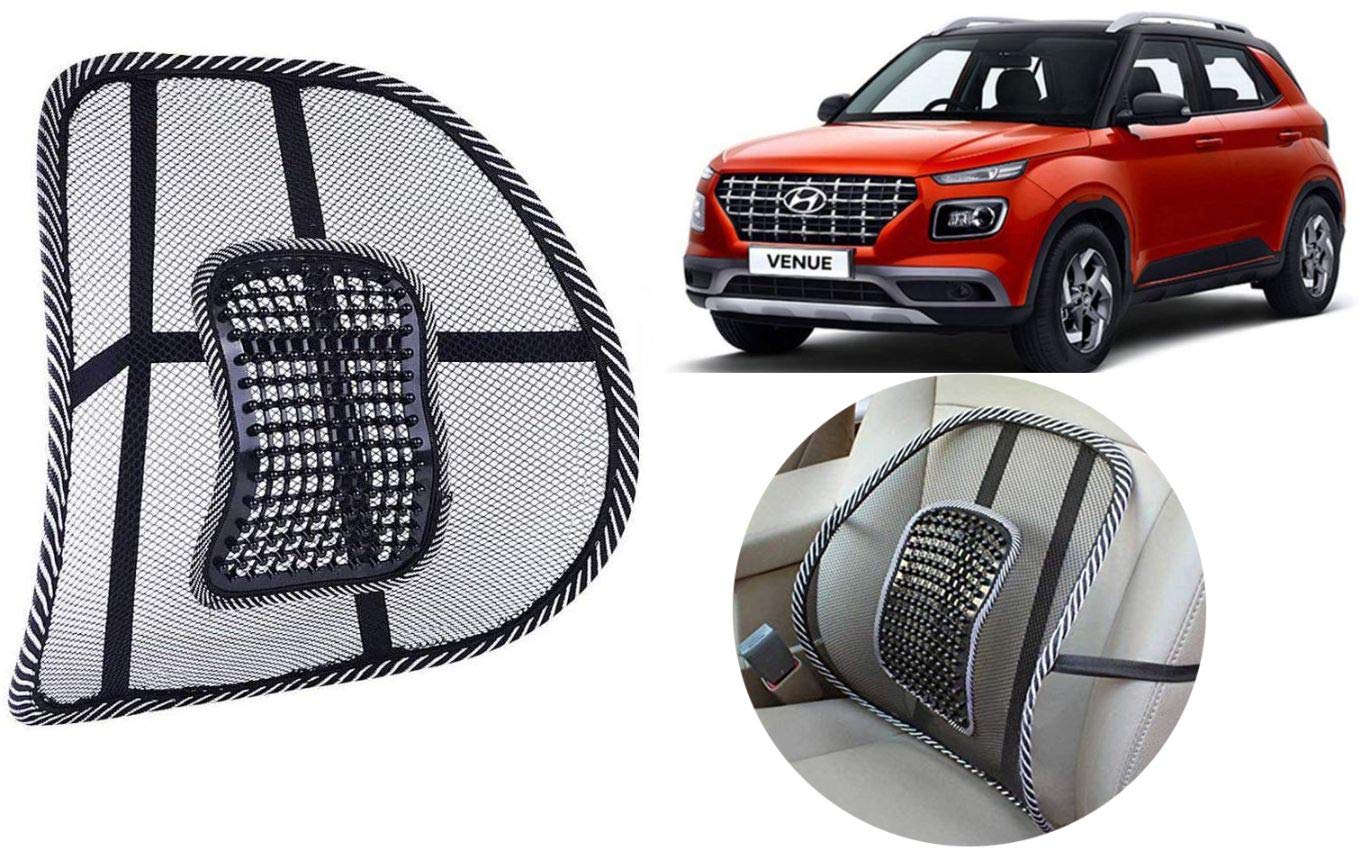 Mesh Ventilation Car Seat Back Rest Cushion pad with Elastic Belt Support Black for - Venue