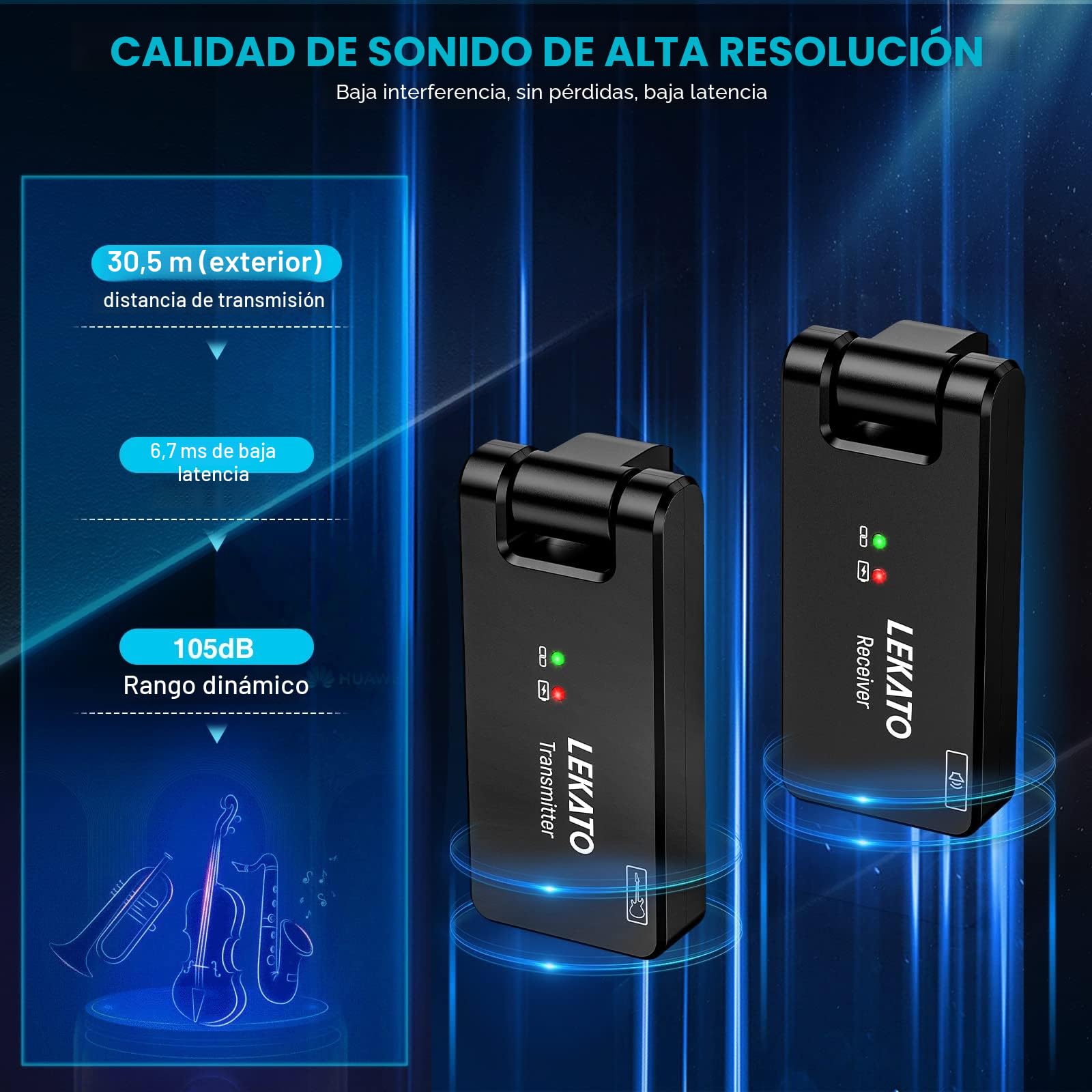 LEKATO Sistema inalámbrico de guitarra con caja de carga 2.4GHz Transmisor de guitarra inalámbrico Receptor Cable de guitarra inalámbrico Bajo Sistema de guitarra