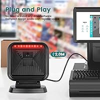 Vista 7 de OBZ Escáner de código de barras de escritorio 1D 2D manos libres omnidireccional automático USB con cable escáner de inventario lee pantallas