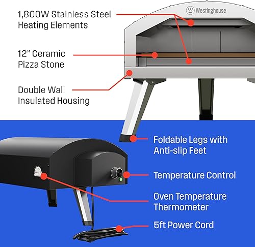Miniatura 4 de Westinghouse Horno eléctrico para pizza de 12", negro