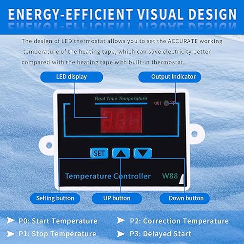 Miniatura 4 de Wsenpyc Cable térmico de tubería de 40 pies para protección contra congelación de tuberías, cinta térmica de tubería con termostato digital, cable