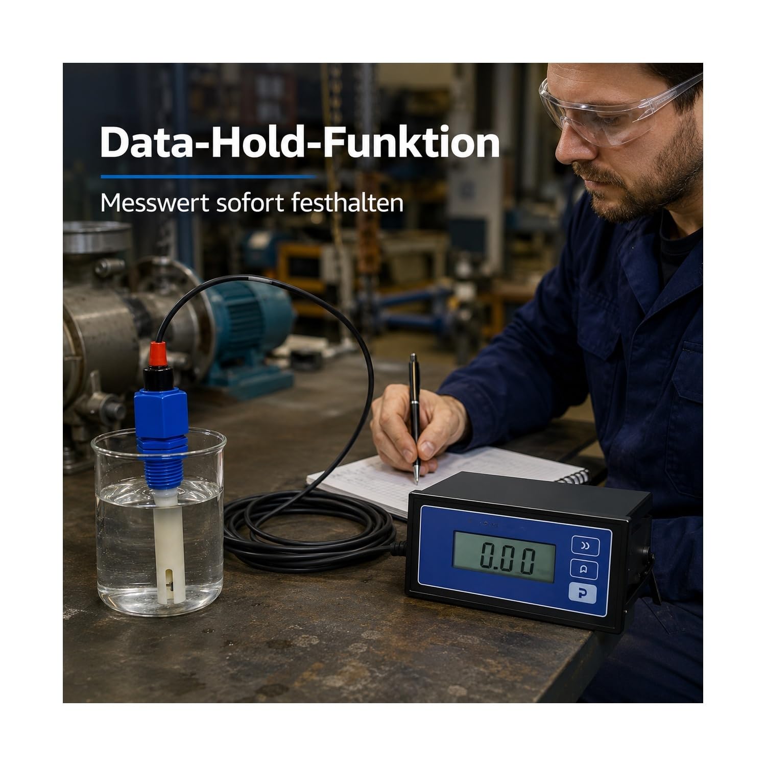 Leitfähigkeitsmessgerät 2000 µS mit Data Hold Breiter Messbereich bis | Für Werkstatt und industrielle Anwendungen, mit Ein-Tasten-Kalibrierung, tragbarem Design und leicht reinigbarer Sonde
