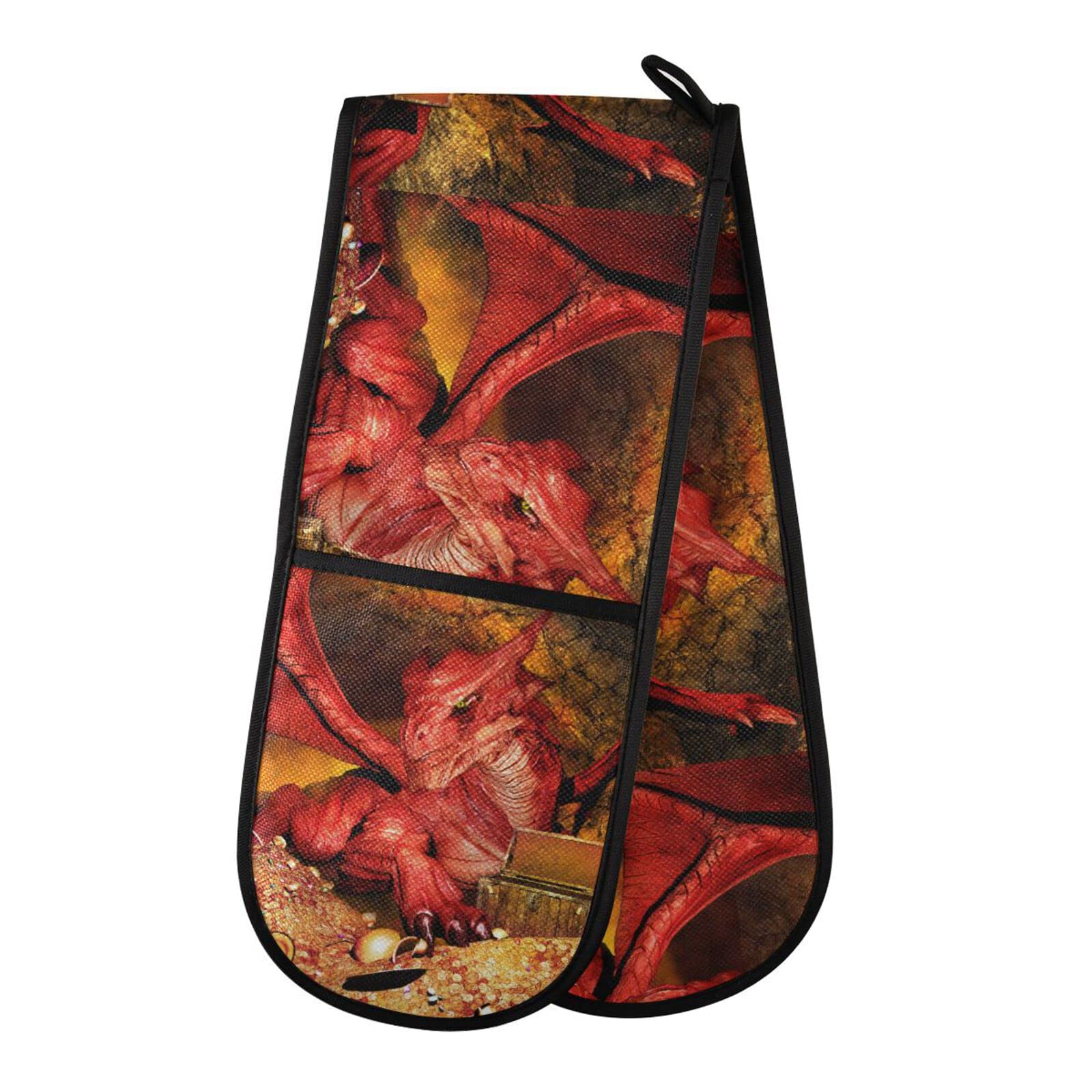 Youjuner Colour 79 Double Oven Glove Fantasy Dragon Heat Resistant Double Ovens Mitt Modern Cooking Gloves Potholders