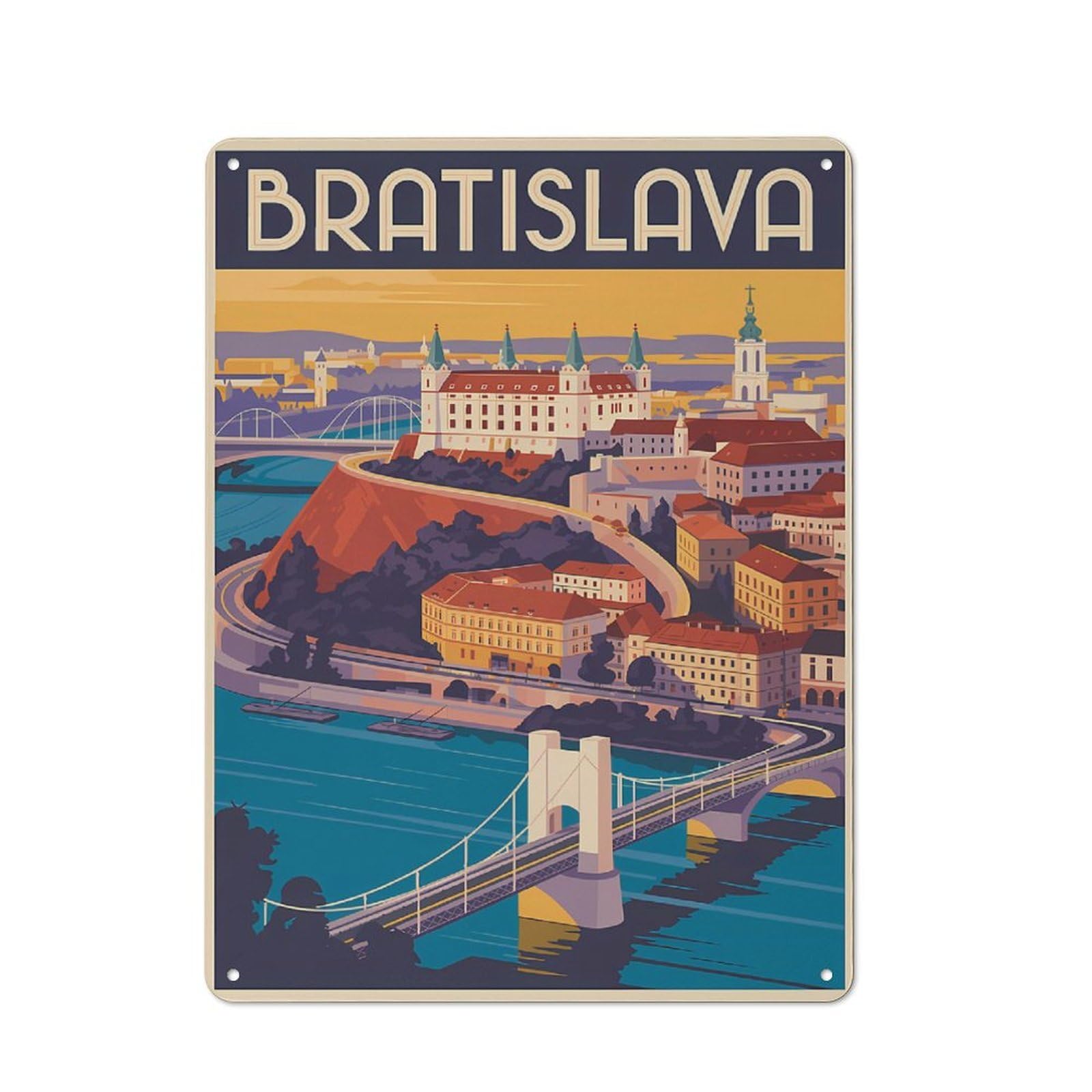 Junmoney Style-17 Bratislava Cityscape Vintage Travel Retro Metal Sign 40X30cm For Café Or Restaurant, Gift For Restaurant Decor Fans During The Christmas Season