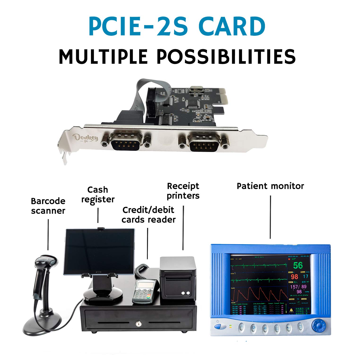 Carte 2 Ports série RS232 en PCI Express. Carte de Port série PCI-Express Carte Adaptateur d'extension 2 Ports série. Carte contrôleur d'extension.