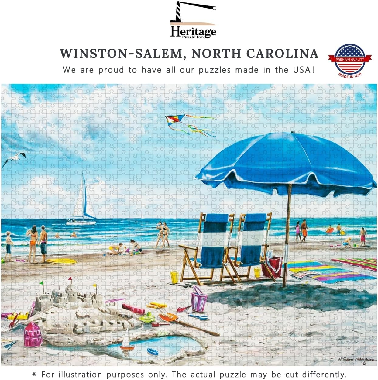 Heritage Puzzle - Fun in The Sun by William Mangum - 550 Piece Puzzles for Adults - Scenic Coastal Jigsaw Puzzles - Beach Jigsaw Puzzle - 18" x 24" Finished Size