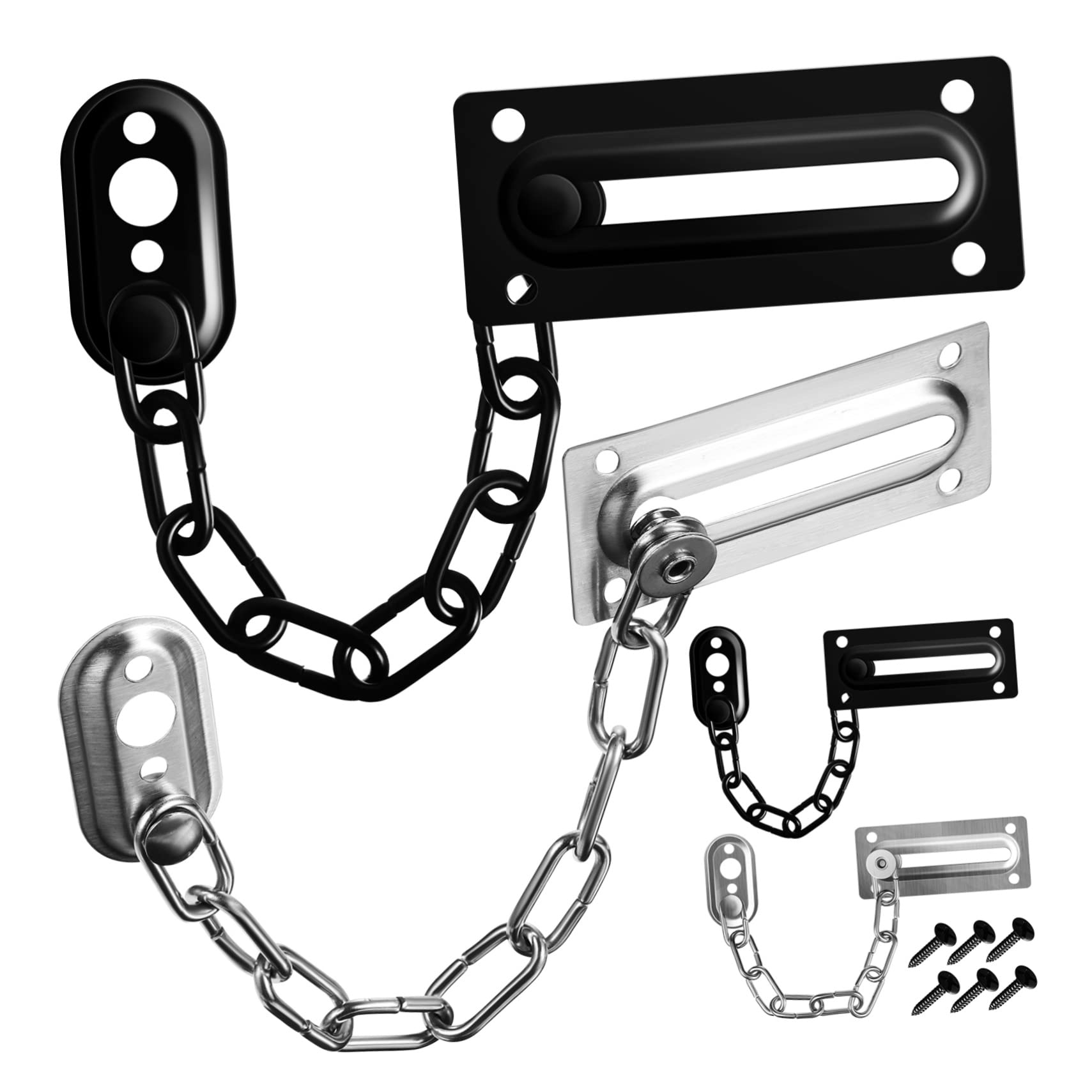 NUOBESTY 4pezzi Catena Per Porta in Acciaio Inox Lucchetto Catena Per Porte Interne Ed Esterne Sicurezza Per Casa Ufficio e Appartamenti Fissaggi Inclusi