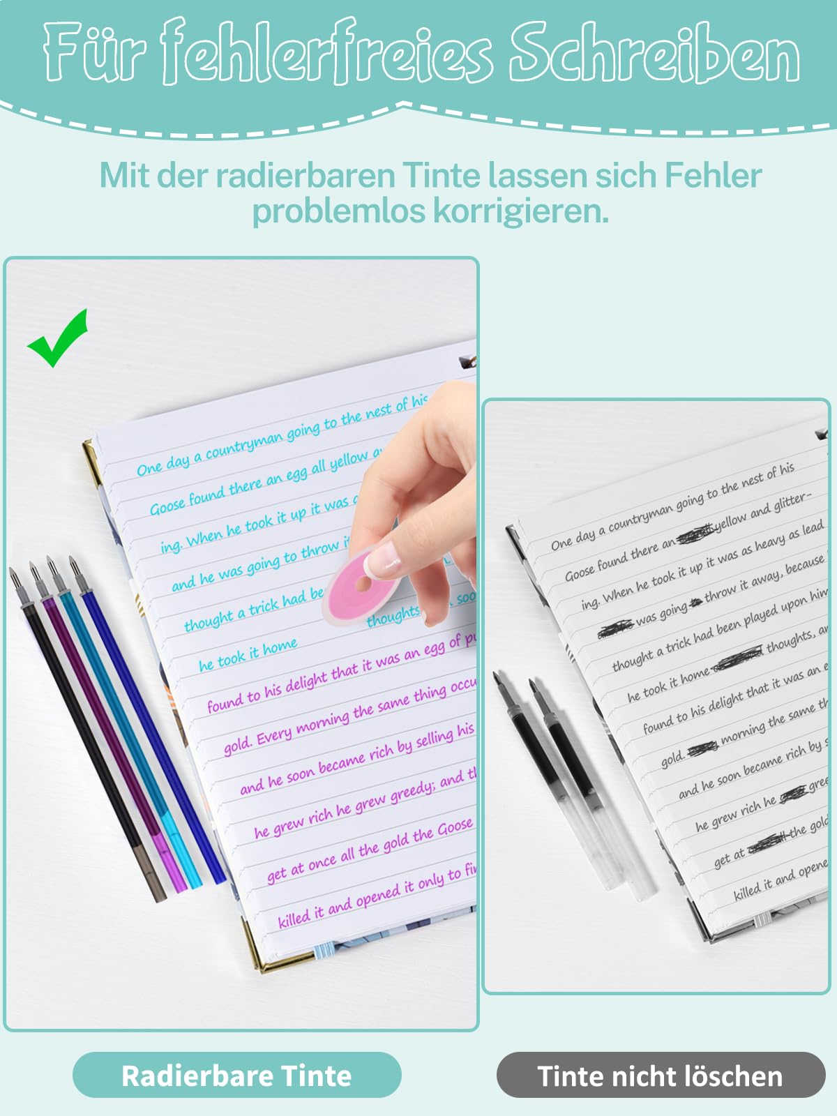 Uitwisbare Gel Pen Vullingen voor Legami Pennen - Pack van 3 Turquoise Blauw