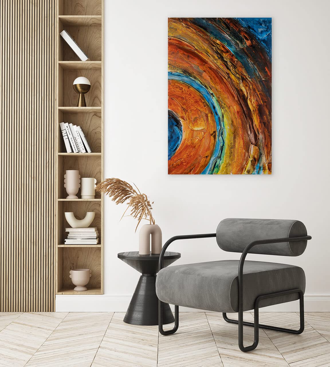 Tableau Abstrait Rythme D'Or 120x80 Cm - Peinture à L'Huile Encadrée - Décoration Moderne Chaleureuse