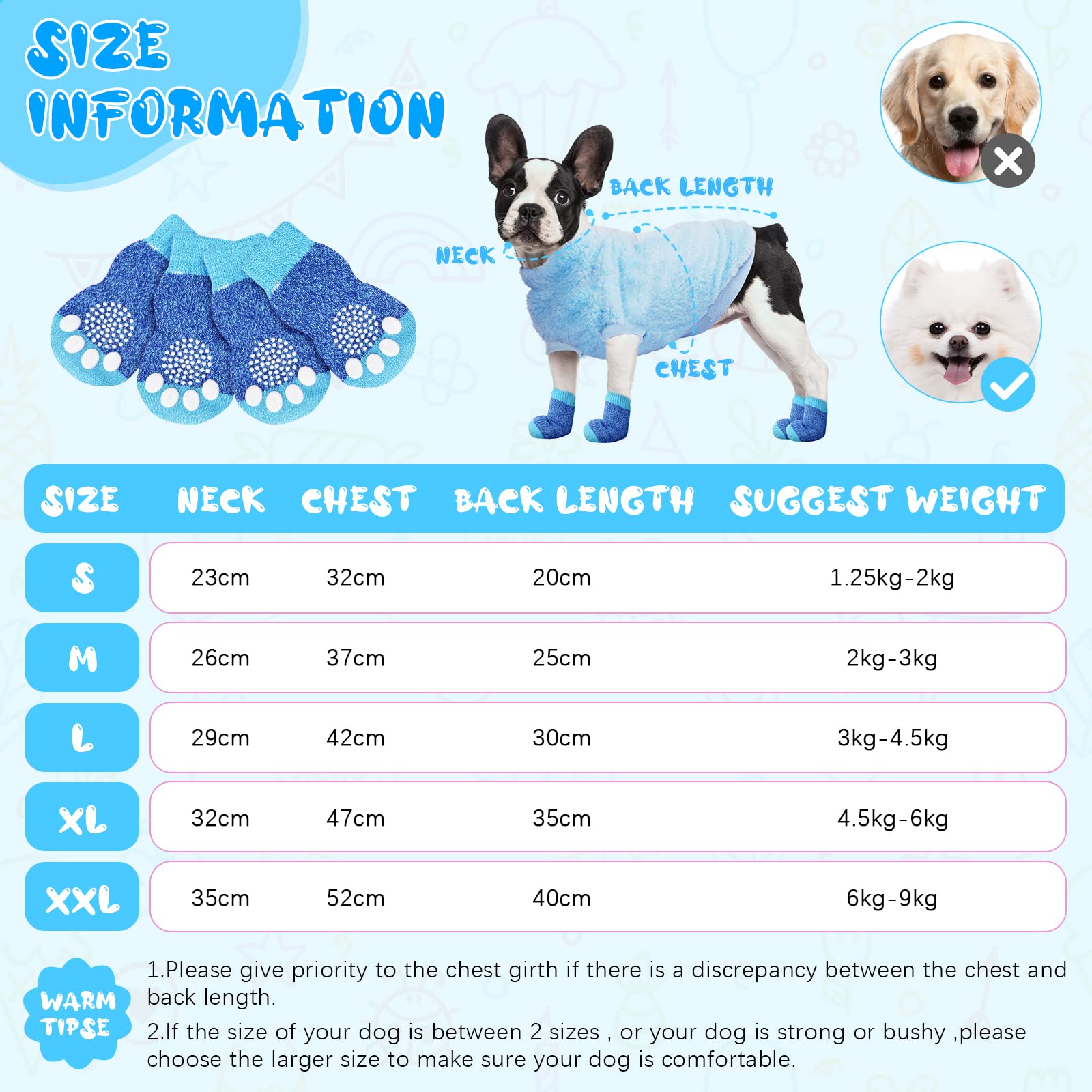 Pull Chien, Vêtement Chihuahua Avec 4 Pcs Chaussette, Veste en Velours Super Doux et épais, Hiver Chaud Pour Petit et Moyen Chien Chat (Bleu XL)