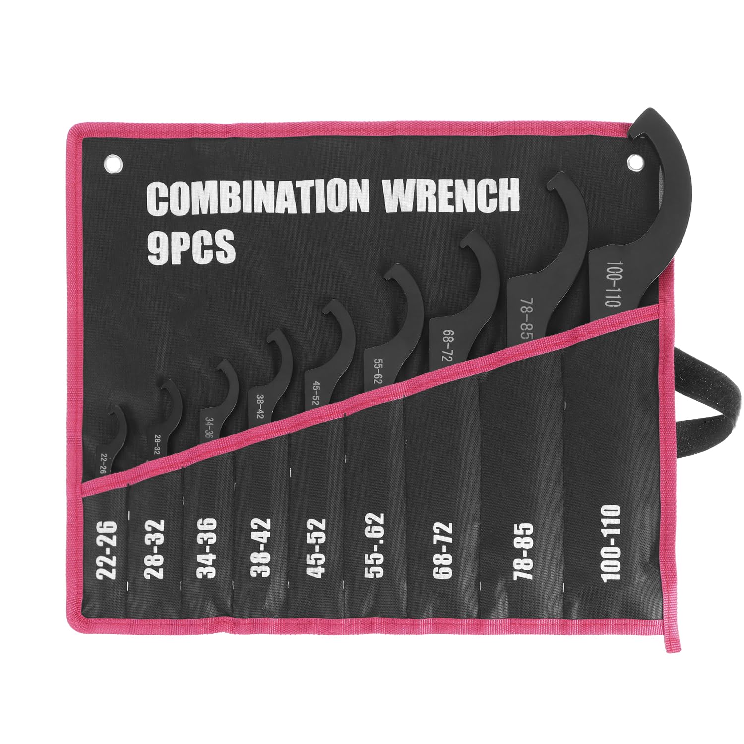 QWORK Lot de 9 clés à molette universelles de 22 à 110 mm pour moto avec pochette enroulable
