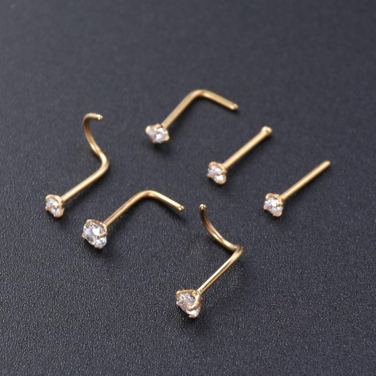 Golden Zircon Nose Jewelry Stainless Steel 6pcs