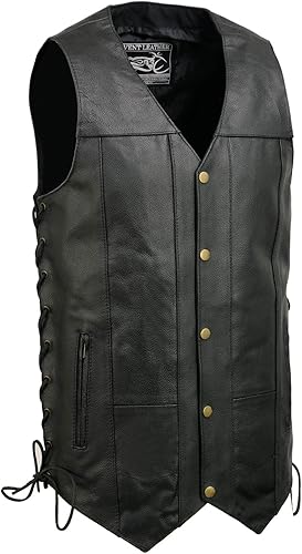 EVENT LEATHER EL5391TALL - Chaleco de cuero negro para motocicleta para hombre, tallas altas con 10 bolsillos, chaleco de motocicleta para adultos EVENT LEATHER EL5391TALL - Chaleco de cuero negro para motocicleta para hombre, tallas altas con 10 bolsillos, chaleco de motocicleta para adultos