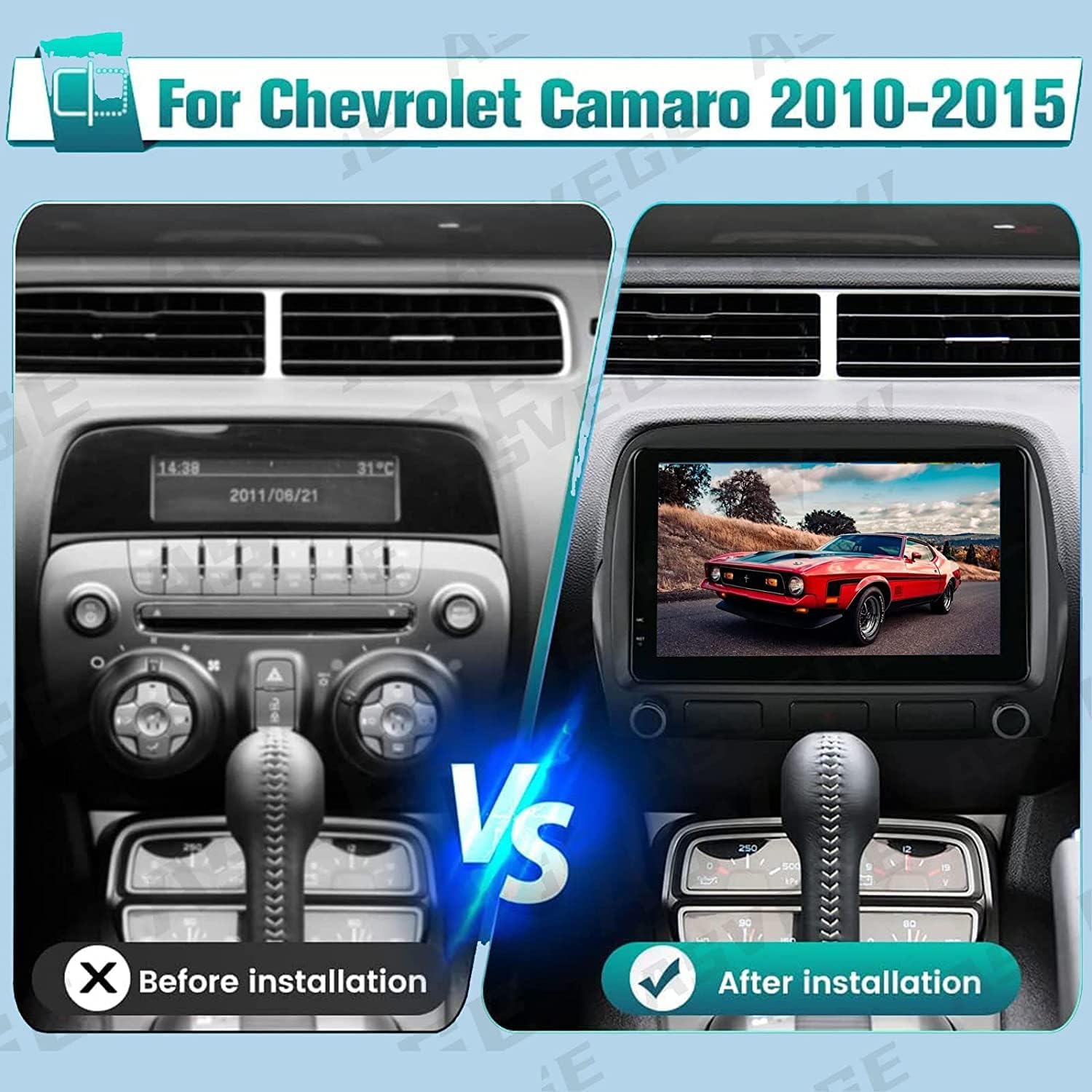 Car Radio Stereo for Chevrolet Camaro 2010-2015 4G+64G, 9 Inch Android System Touch Screen Multimedia Player Built in Carplay Android Auto Navigation WiFi Bluetooth SWC