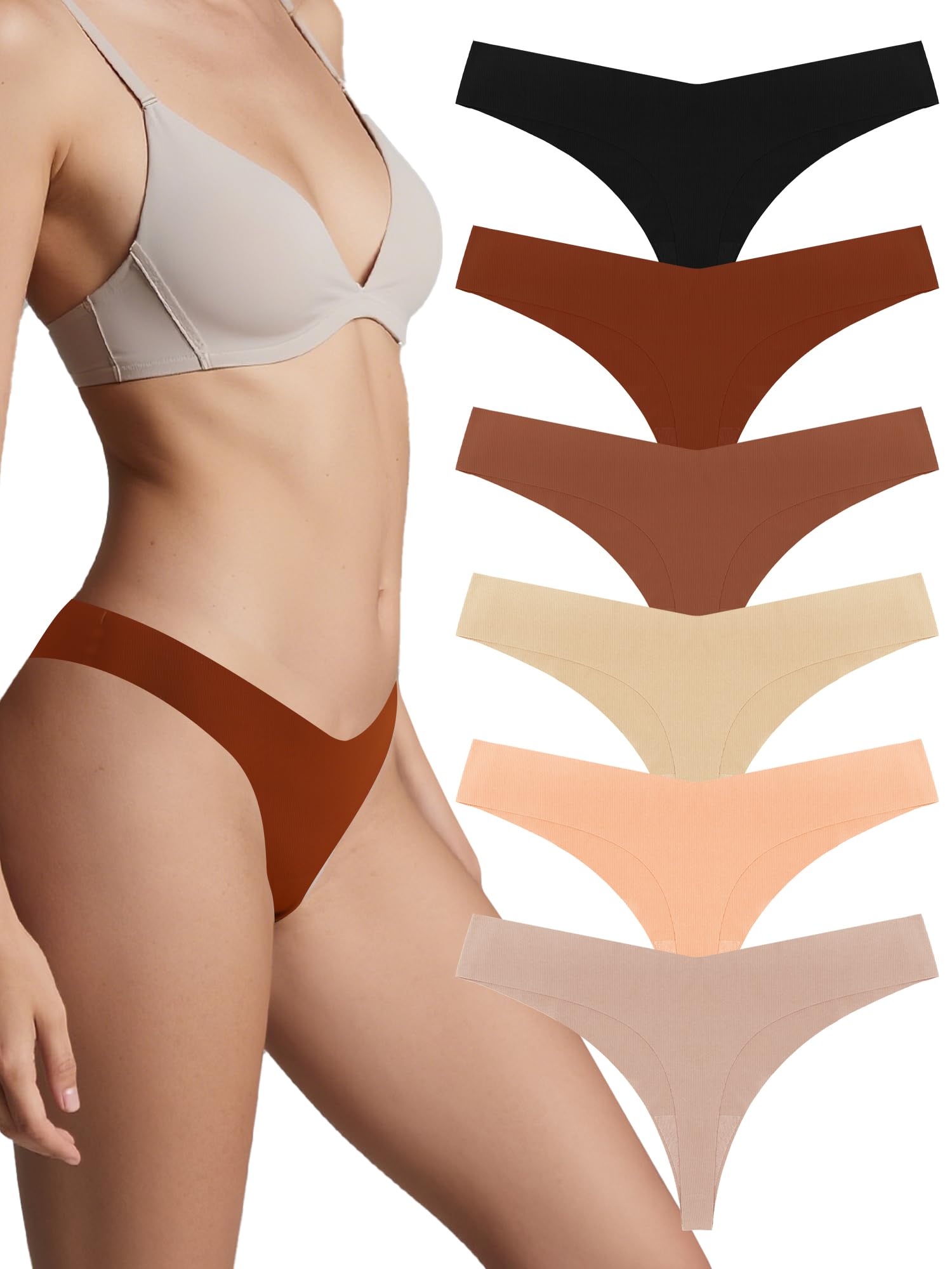 Dokeawo Womens Underwear Thongs, Seamless Underwear Thongs for Women Pack, Stretch Panties No Show Ladies Underwear