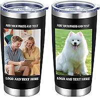 Vista 8 de Vaso de café personalizado de acero inoxidable, botella de agua personalizada de 20 onzas, vasos aislados con tapas y pajitas, imagen de logotipo
