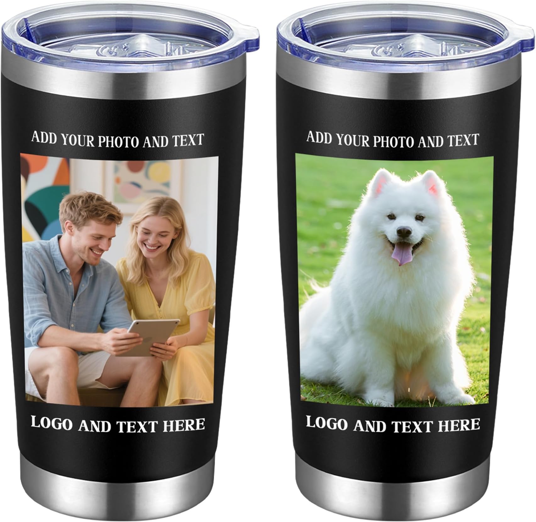 Personalized Stainless Steel Coffee Tumbler,20oz Custom Water Bottle,Insulated Tumblers with Lids and Straws, Customizable Logo Pictureto, Engraved Termos
