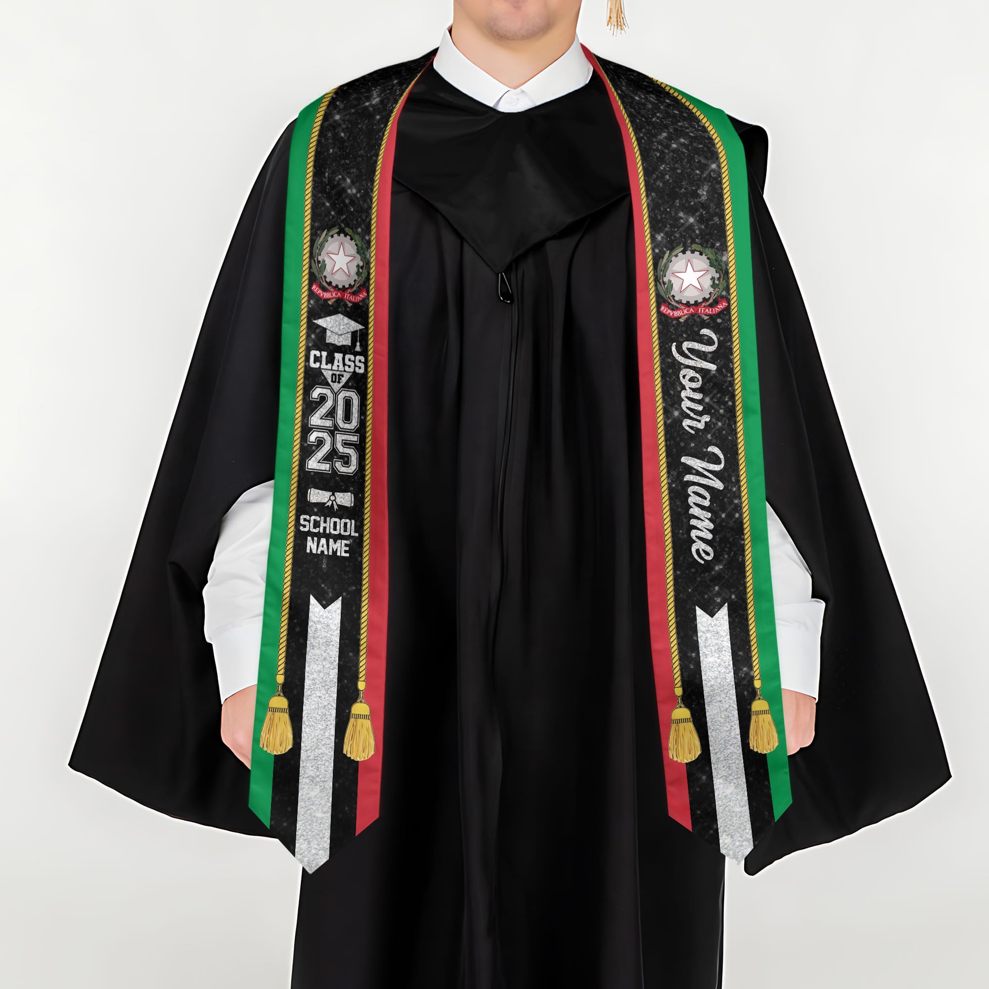 MonkeyVan Custom Italians Flag Graduation Sash 2025, Italian Graduation Sash, Italia Graduation Stole Class of 2025 It10