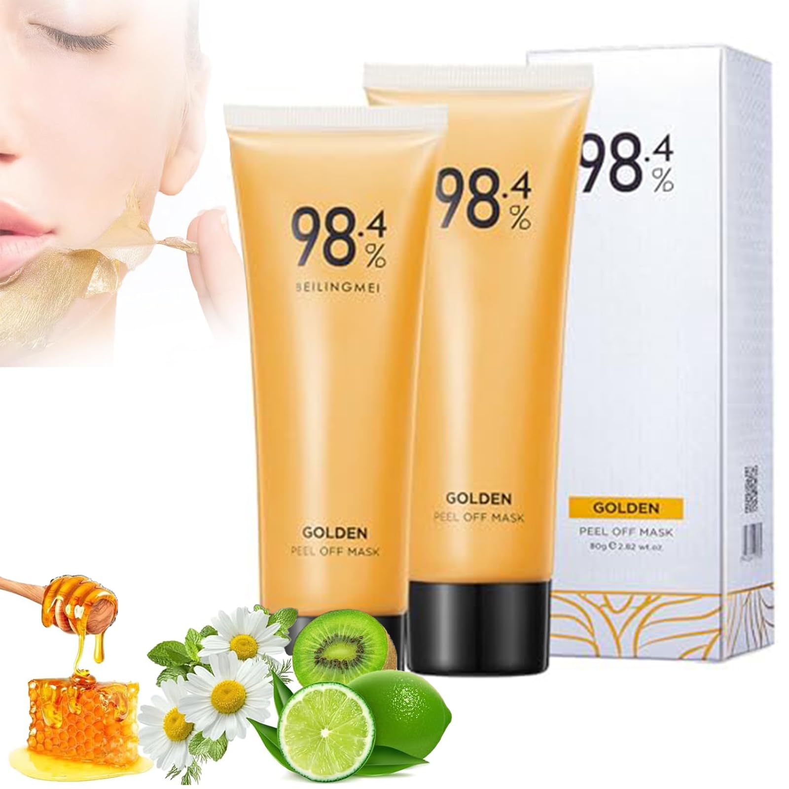 2Pcs Gold Foil Peel Off Mask, 98.4 Golden Mask - Peel-Off Anti-Wrinkle Face Mask, Gold Peel Off Face Mask, Face Masks Skincare Peel Off Face Masks, Deeply Cleans Face Mask Exfoliating Clean Blackhead