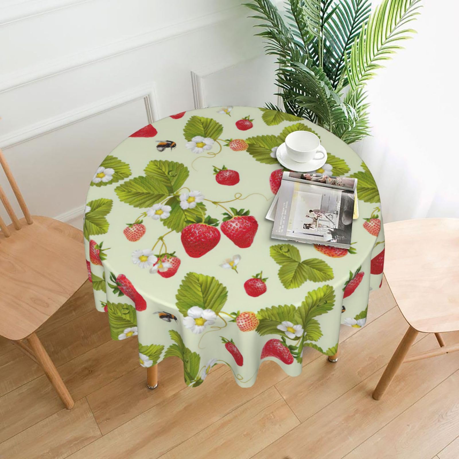 Zcmkjlg Lovely Strawberry Print Quick Ship Round Tablecloth 60in Polyester Washable Cover for Dining Room