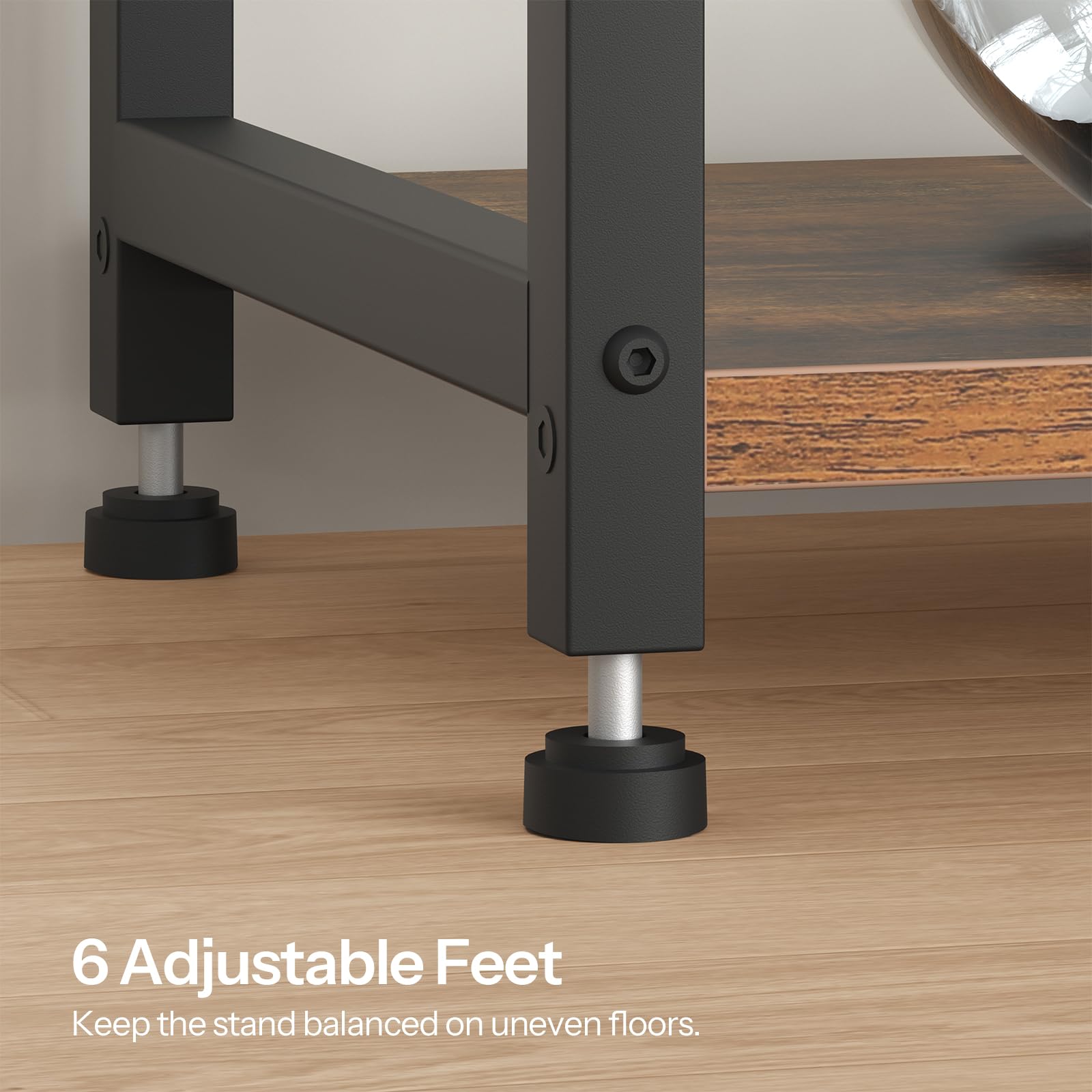 HOOBRO Support pour Aquarium de 76 L avec Tringle et 3 Crochets en S, Support pour Terrarium à 6 Pieds Réglables, avec 2 Étagères Grillagées et 1 Tablette, Chambre, Marron Rustique et Noir EBF74FT01