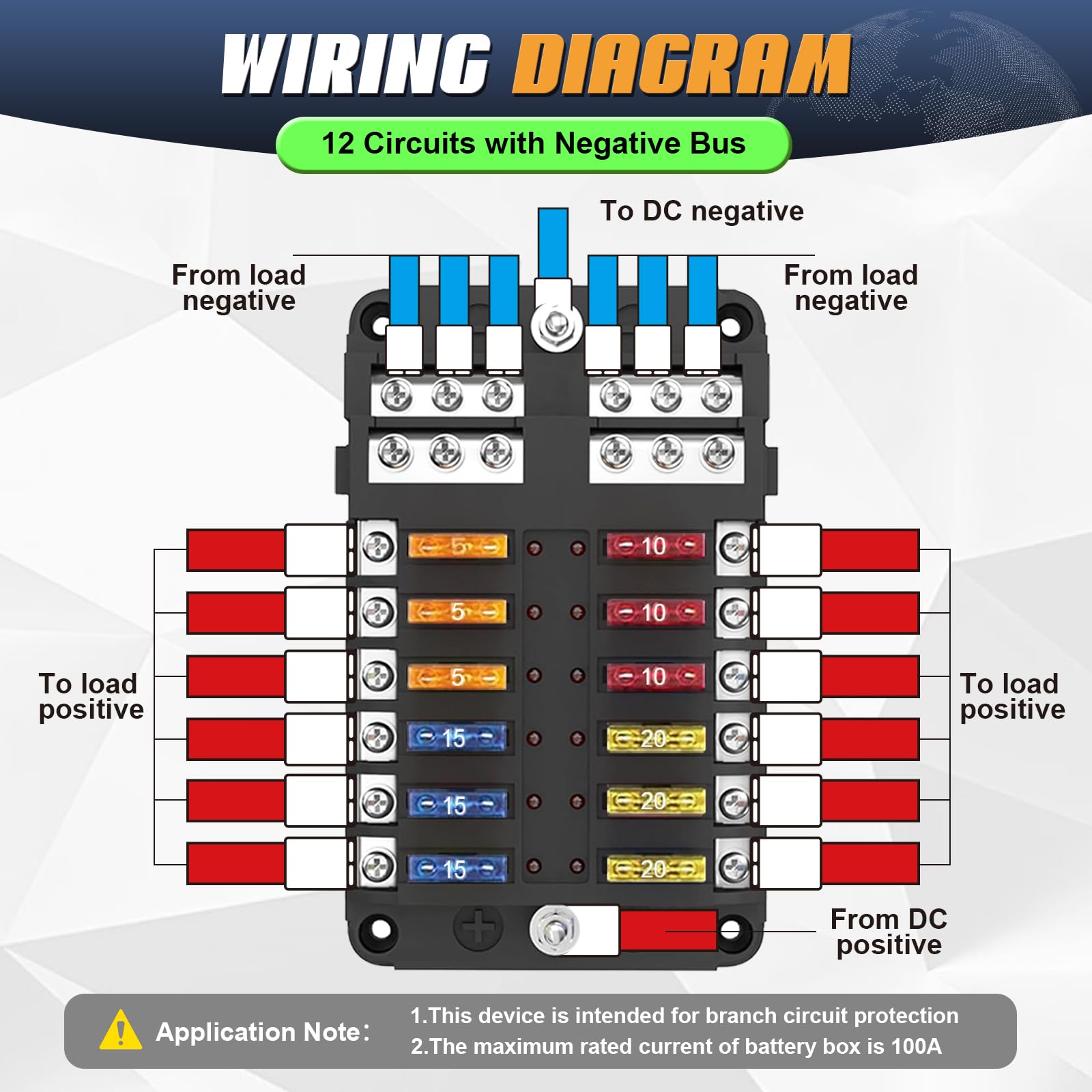12-krotny uchwyt bezpiecznikowy do samochodu, skrzynka bezpiecznikowa 12 V, z wyświetlaczem LED, do DC 12 V/24 V, do samochodów osobowych, SUV, ciężarówek, łodzi, vanów, pojazdów morskich