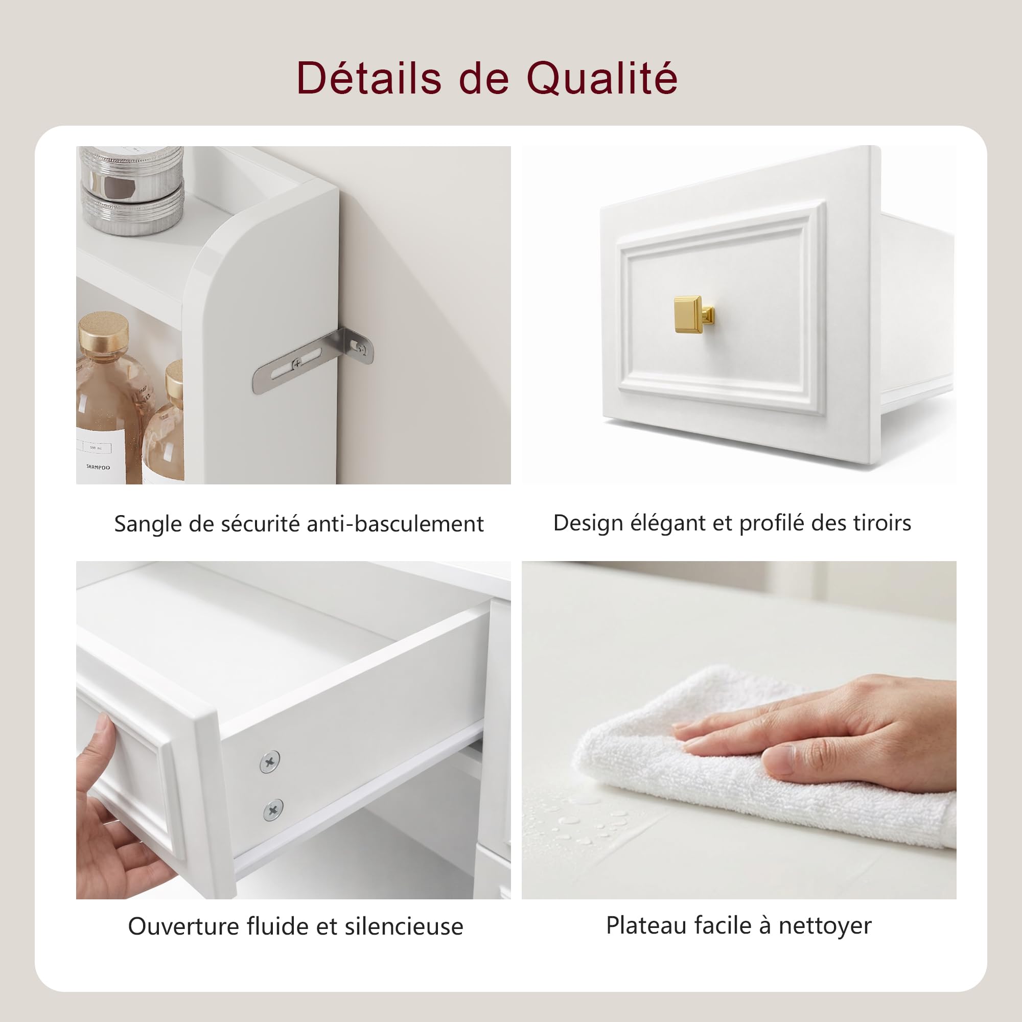 Heybly Coiffeuse avec Miroir LED et Éclairage, Table de Maquillage avec 6 Tiroirs et 6 Étagères, avec Prises Électriques et Rangement Bijoux, Coiffeuse Moderne pour Chambre, Blanche BDT002WT
