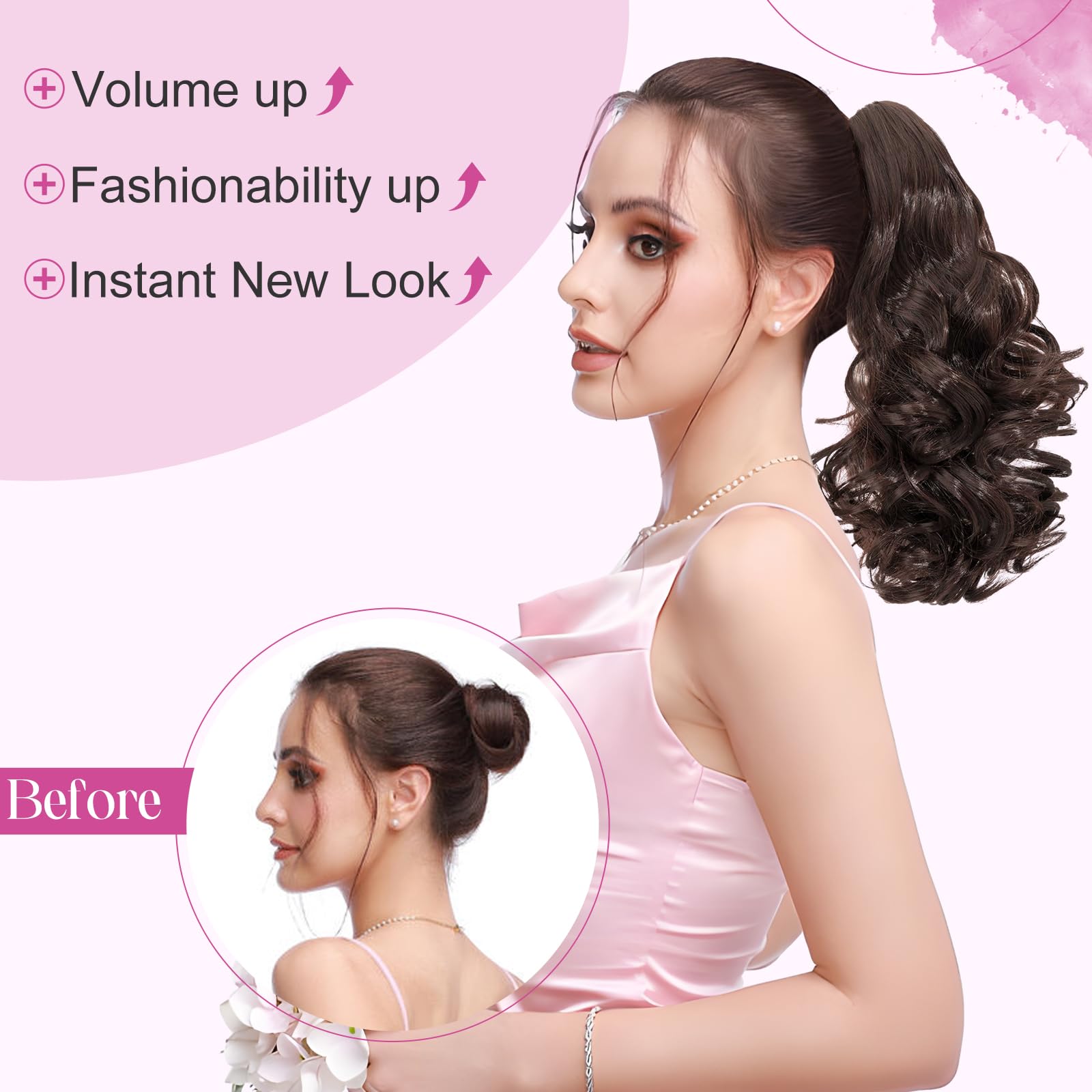 Silk-co 11" Short Curly Ponytail Extension Hair Pieces for Women Hair Extension Clip in Ponytail Hair Extensions Classic Natural Hair - Image 4