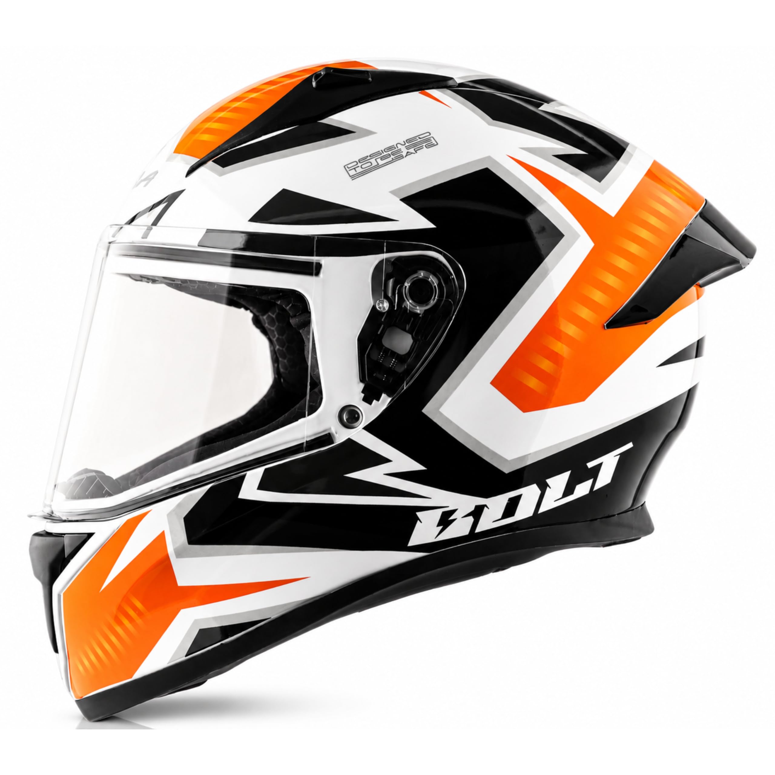 Vega Bolt Elvis Graphics Full Face Motorcycle Helmet | Scratch Resistant Visor | Lightweight & Comfortable Riding Helmet- White Orange, M-image-24