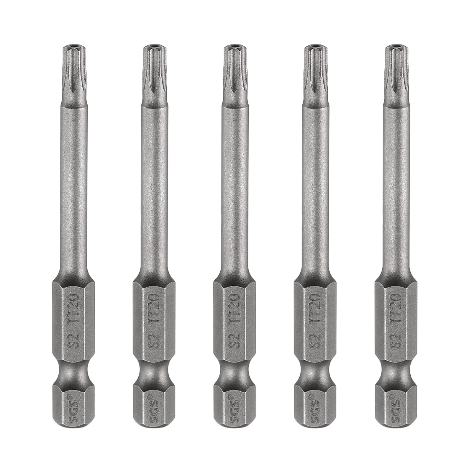 sourcing map 5pcs TT20 Security Torx Head Screwdriver Bit 2.56" (65mm) Long 1/4" Hex Shank Magnetic Tamper Proof 6 Point Star Screw Driver Drill Bits S2 Steel Hole Tip Industrial Power Tools