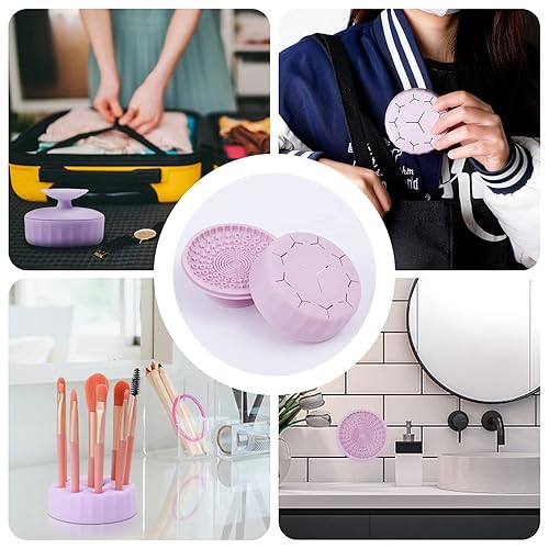 Miniatura 8 de Limpiador de brochas de maquillaje 4 en 1, herramienta de limpieza de cepillos húmedossecos con esponja y silicona, práctico diseño de ventosa para