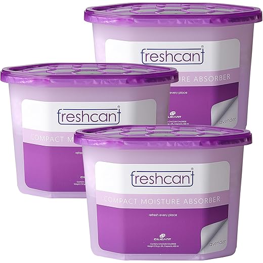 freshcant Compact Moisture Absorber Refresh Every Place, Dehumidifier for Wardrobe/Closets, Storage Compartment, Kitchen Cabinets, Cupboard, Almirah, Shoe Rack, Bathroom Uses, Weight: 400 ml, Lavender