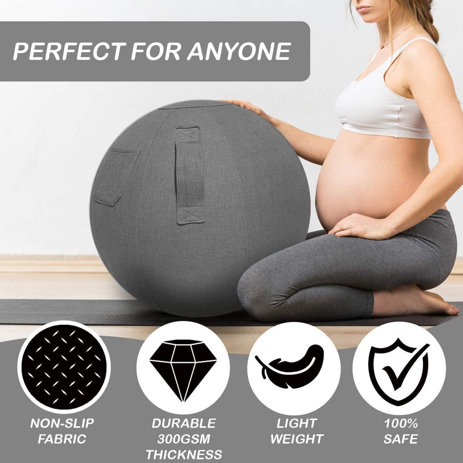 NILoykg& 55 cm / 65 cm / 75 cm Übung Yoga Gym Ball Cover Sitzball mit Geburtsball mit Griff für Schwangerschaft und Geburt Pilates