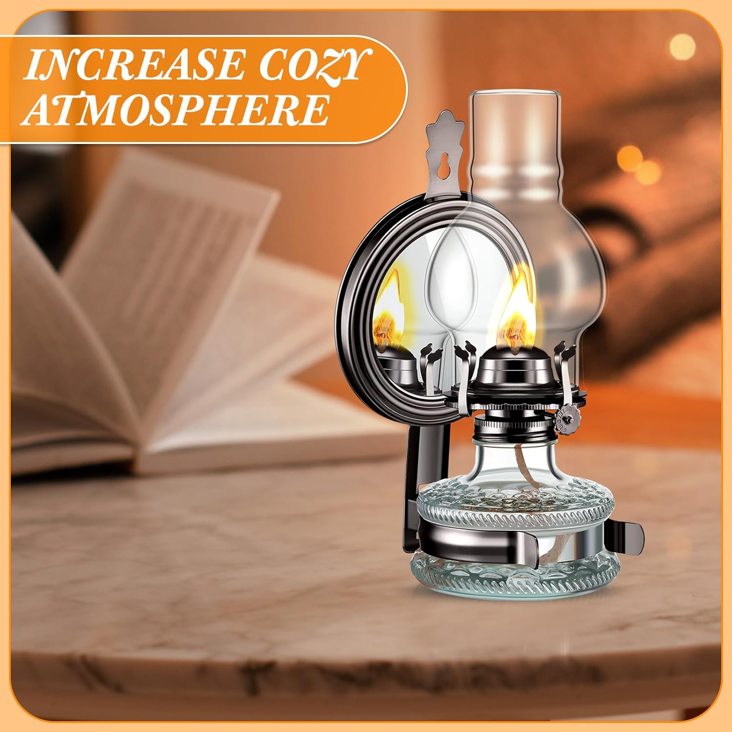 Yexiya 4 Pcs Large Kerosene Lamp Lantern Chamber Oil Wall Mounted Vintage Glass Clear Kerosene Lamp Rustic with Oil Wick for Indoor Home Decor Lighting(Black)